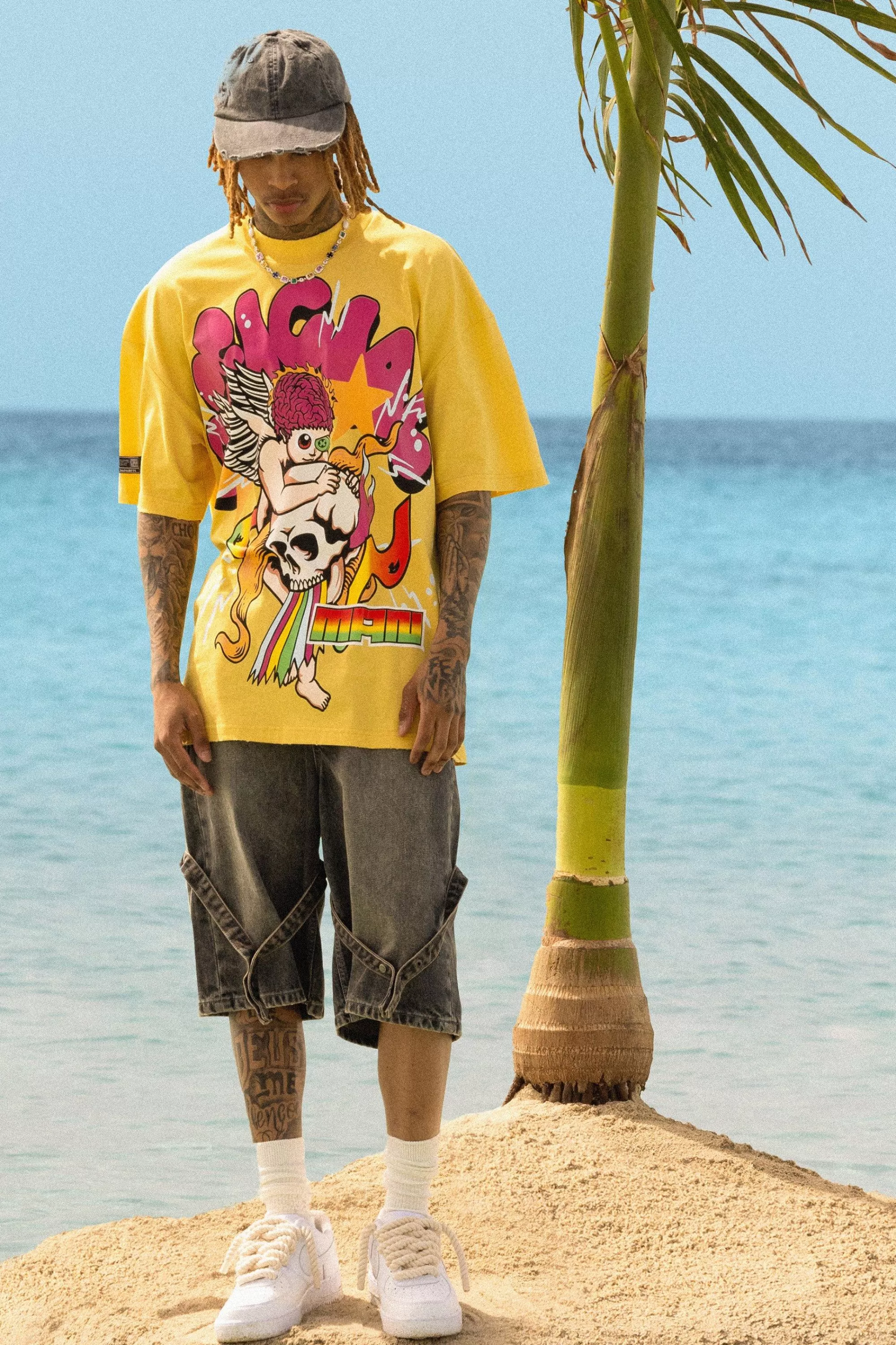 boohooMAN Oversized Official Nibbled T-shirt | UK mustard Sale