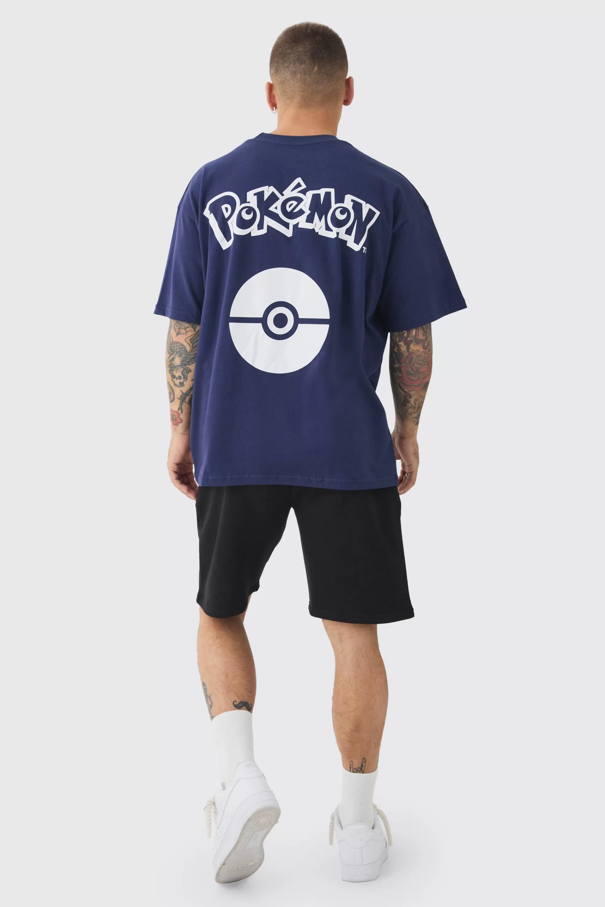 boohooMAN Oversized Pokemon Extended Neck License T-shirt | UK navy Hot