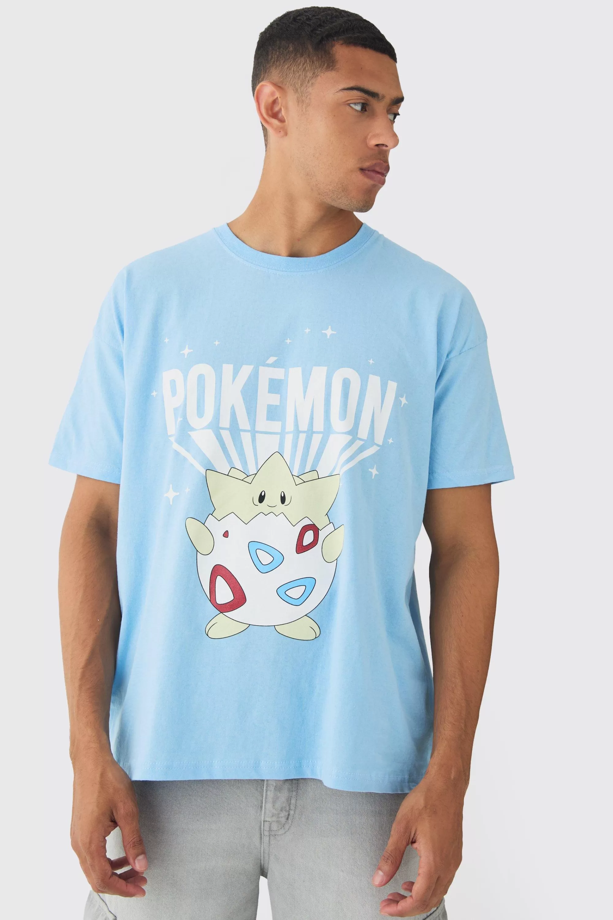 boohooMAN Oversized Pokemon Togepi License Print T-Shirt | UK light blue Online