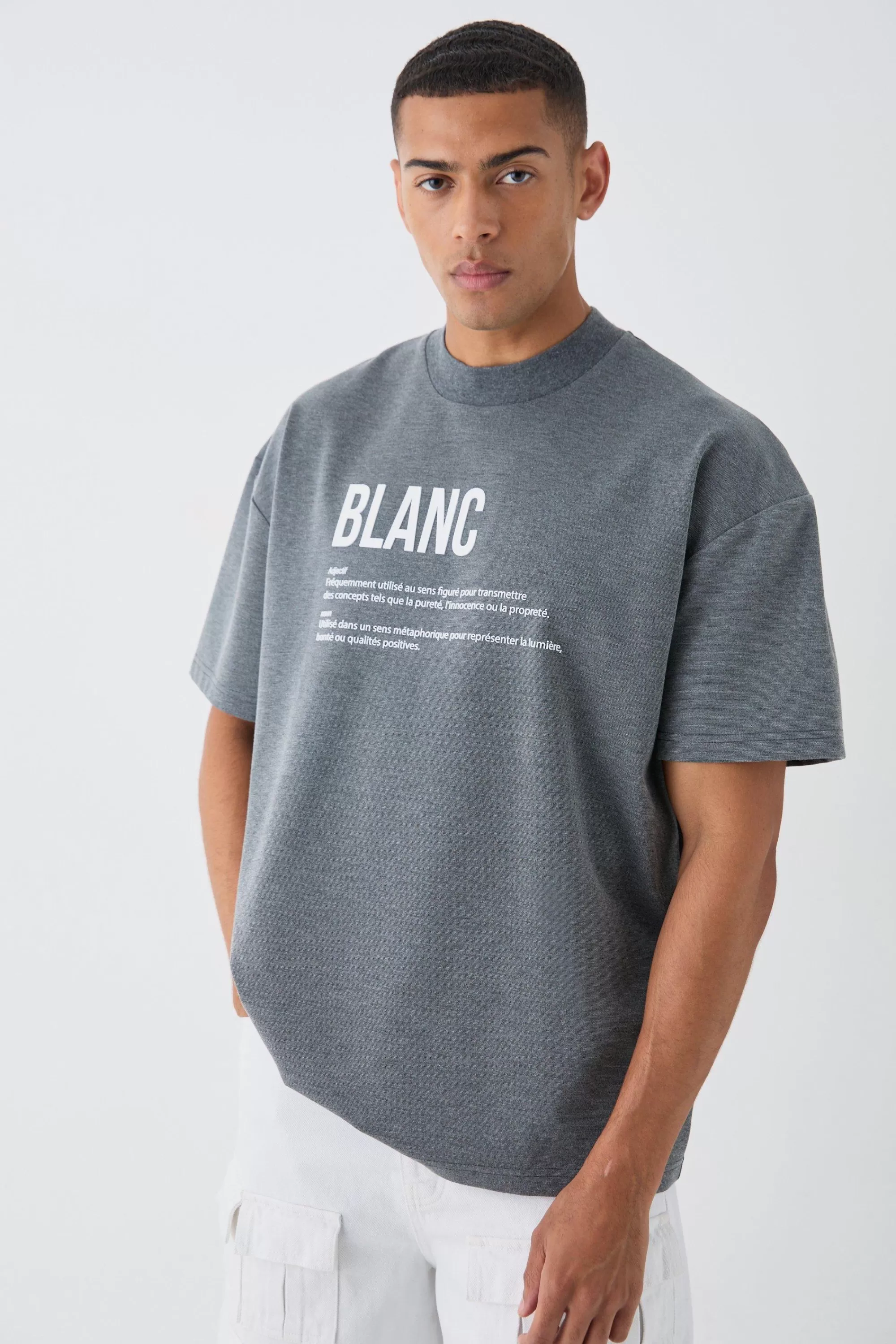boohooMAN Oversized Rubber Print Heavyweight T-shirt | UK grey Outlet