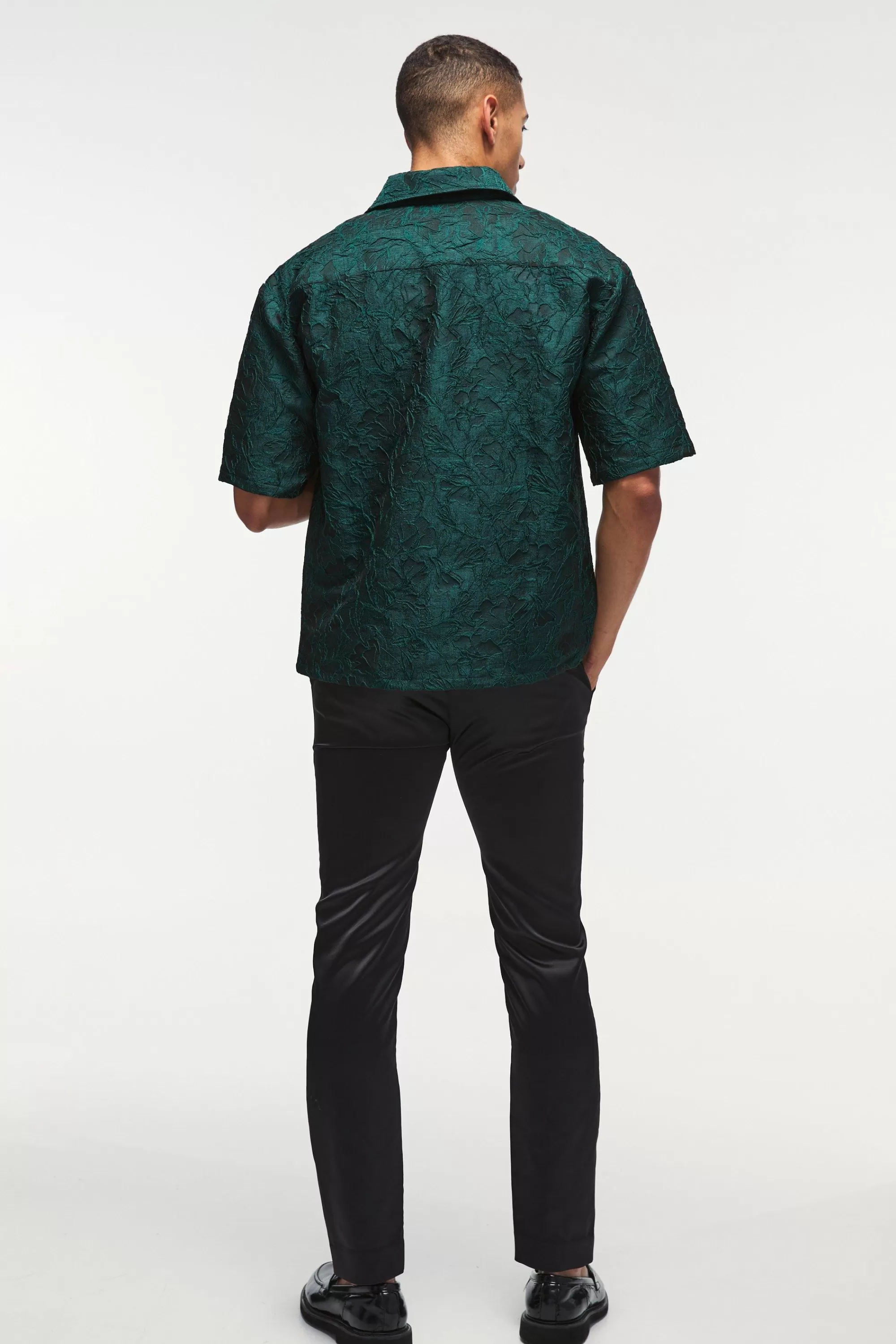boohooMAN Oversized Short Sleeve Floral Jacquard Shirt | UK green Discount