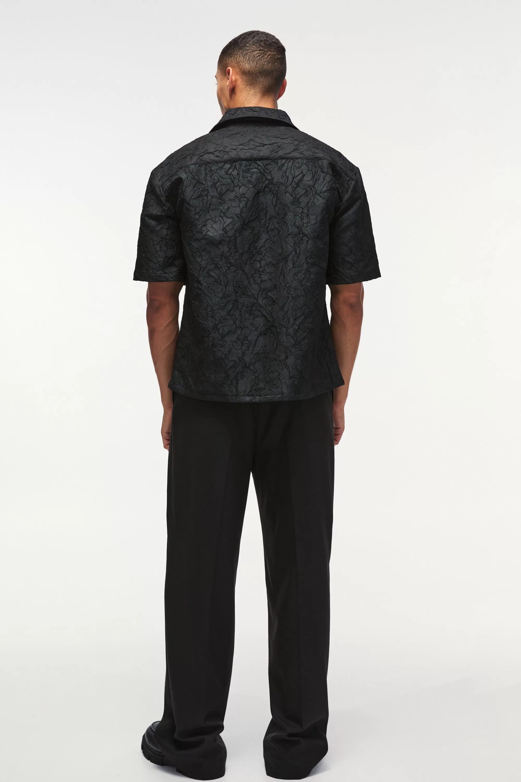 boohooMAN Oversized Short Sleeve Floral Jacquard Shirt | UK black Cheap