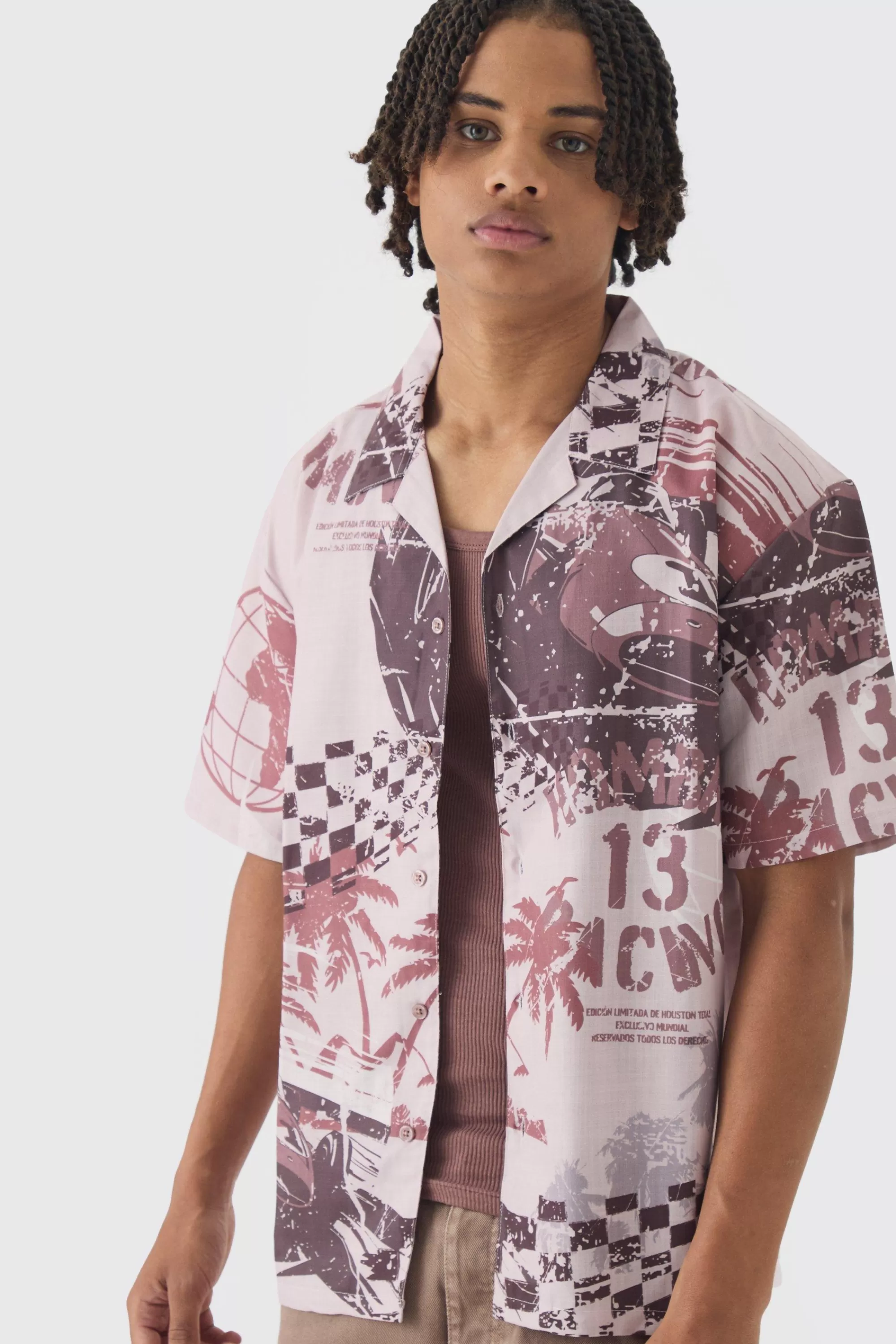 boohooMAN Oversized Slub Moto Shirt | UK brown Clearance