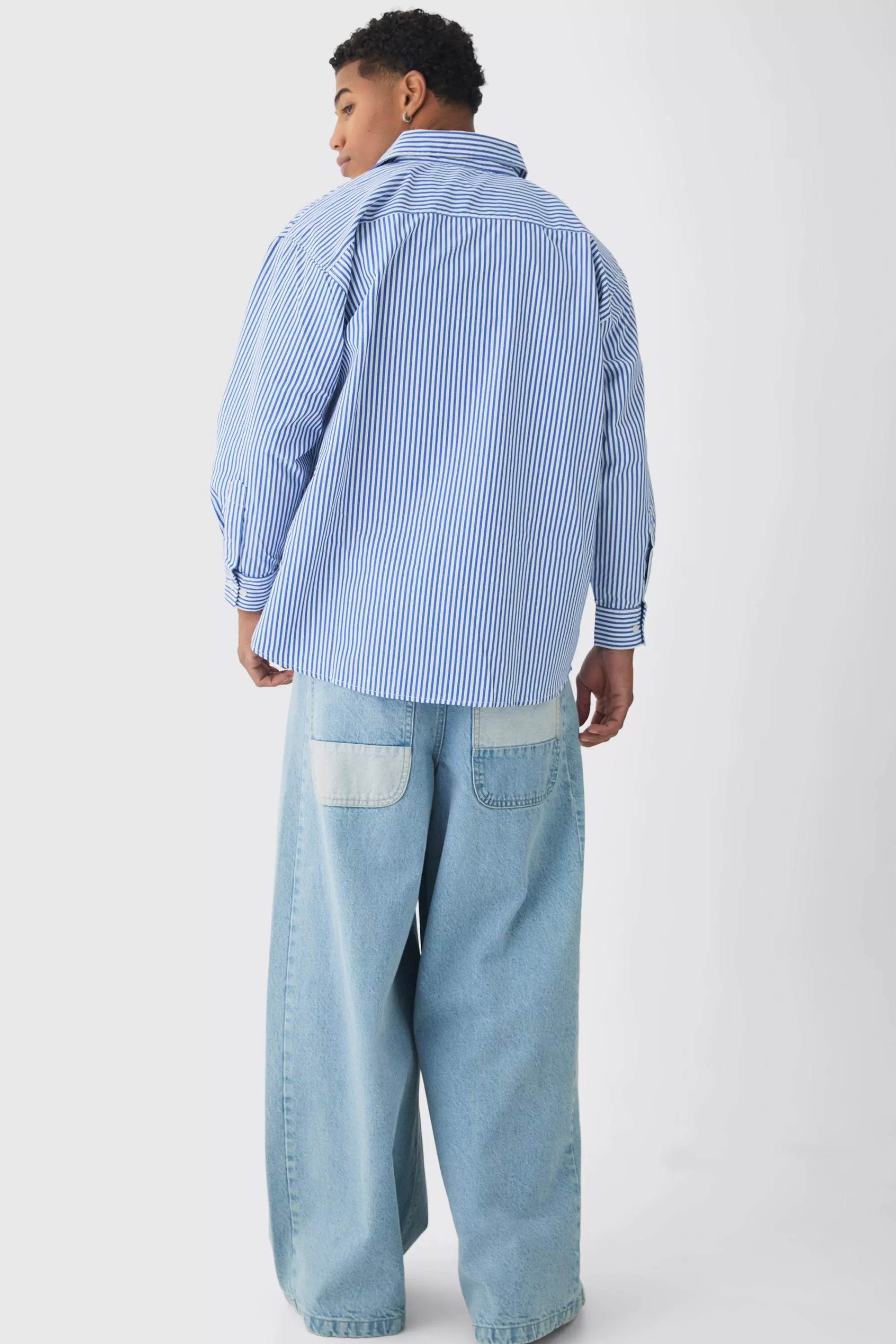 boohooMAN Oversized Striped Long Sleeve Shirt In | UK blue Online
