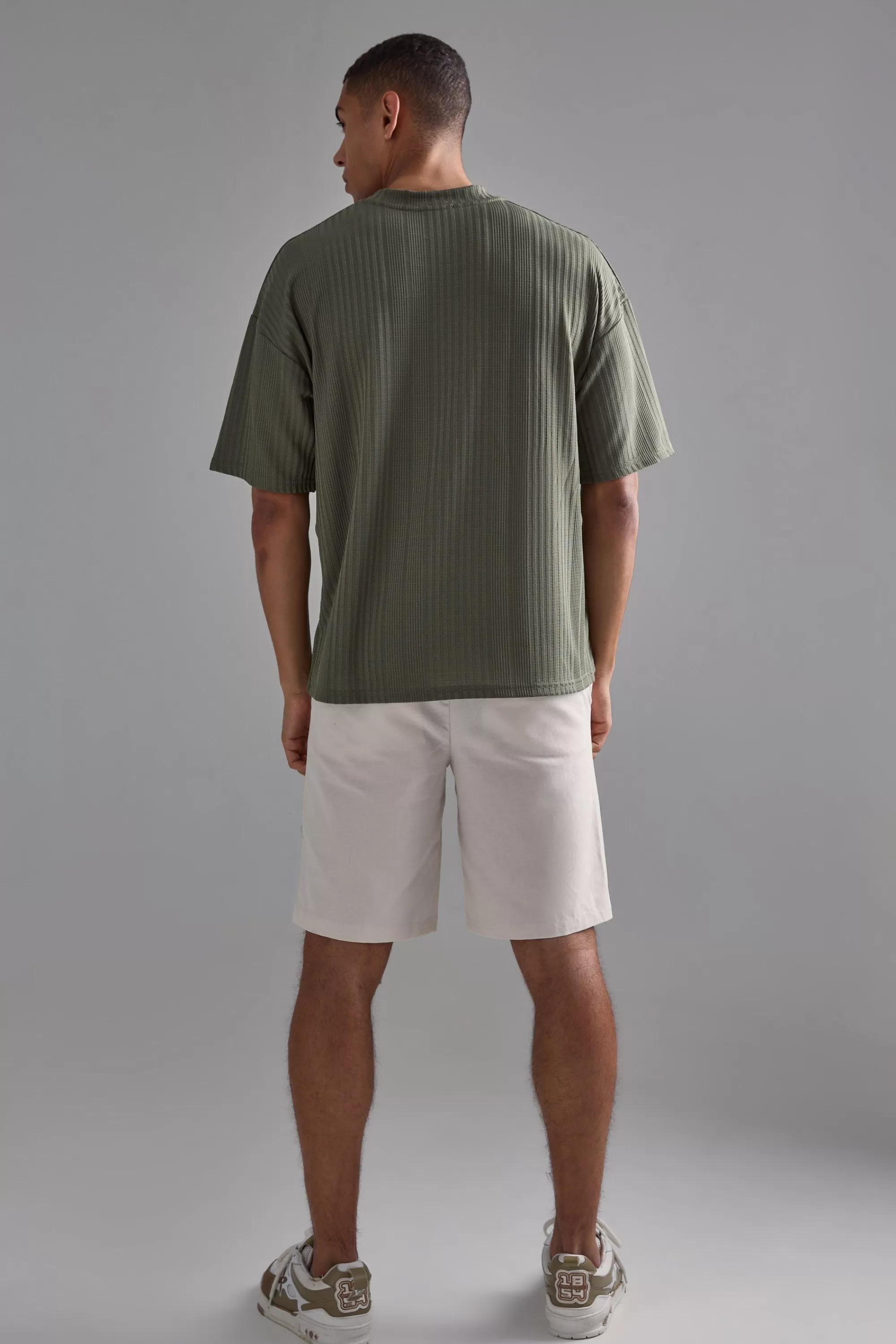 boohooMAN Oversized Textured T-shirt | UK khaki New