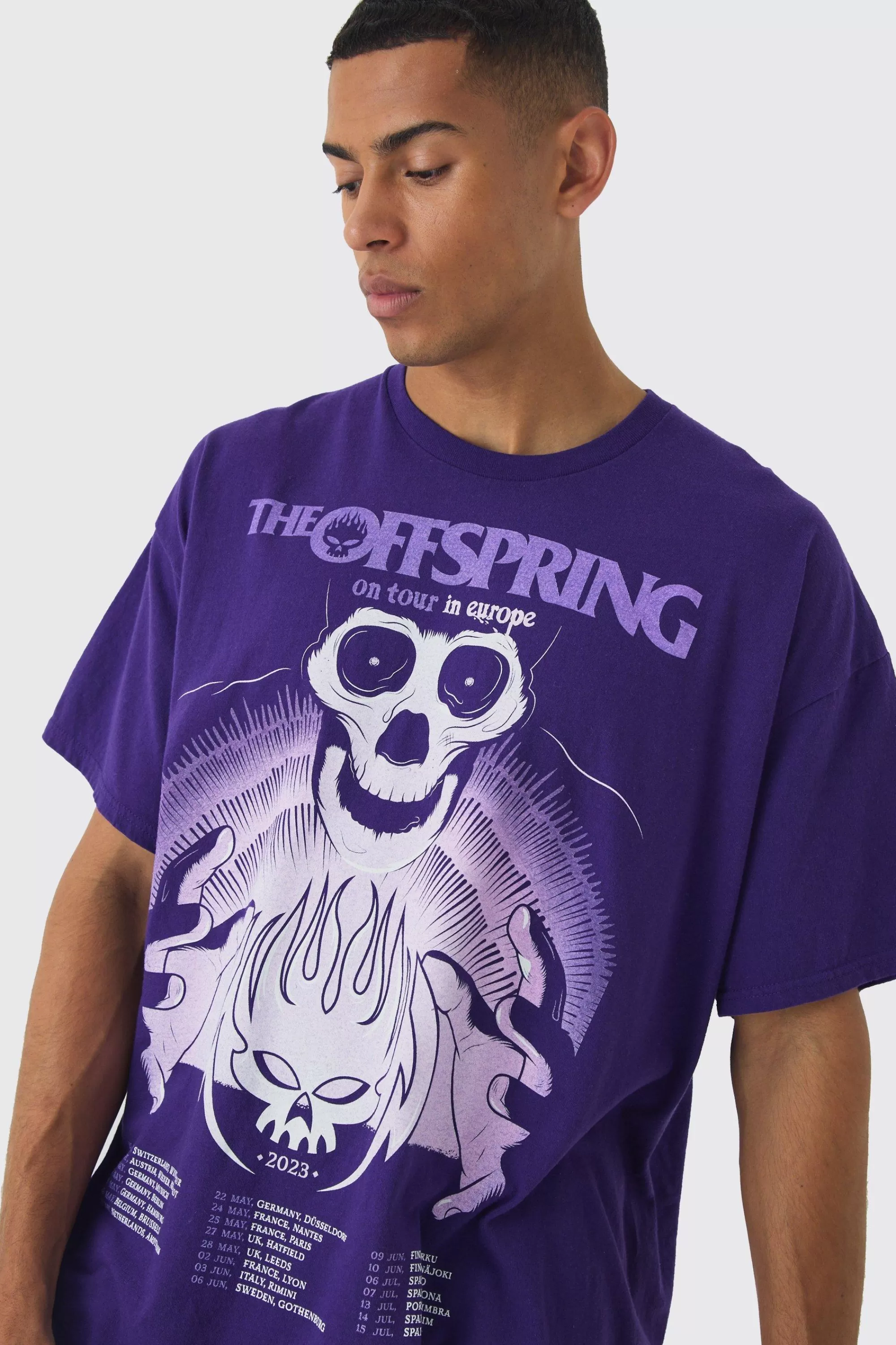 boohooMAN Oversized The Offspring Band License Wash Print T-Shirt | UK purple Best