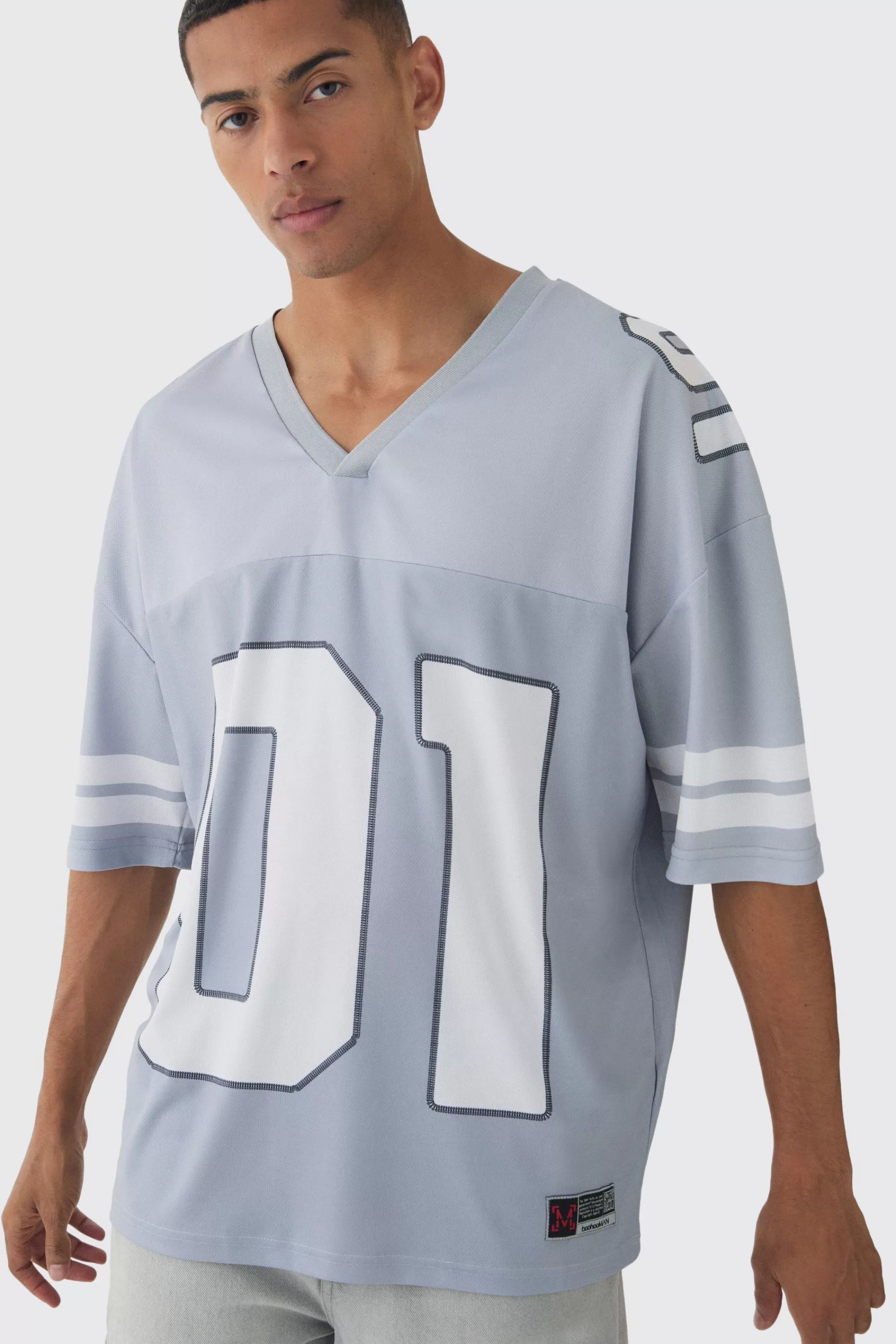 boohooMAN Oversized Varsity Mesh Top | UK grey Clearance