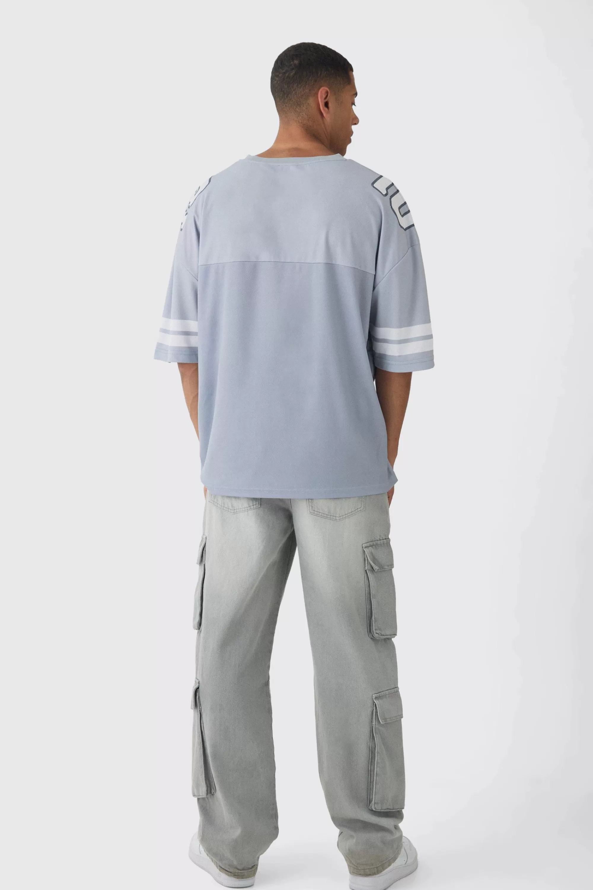 boohooMAN Oversized Varsity Mesh Top | UK grey Clearance