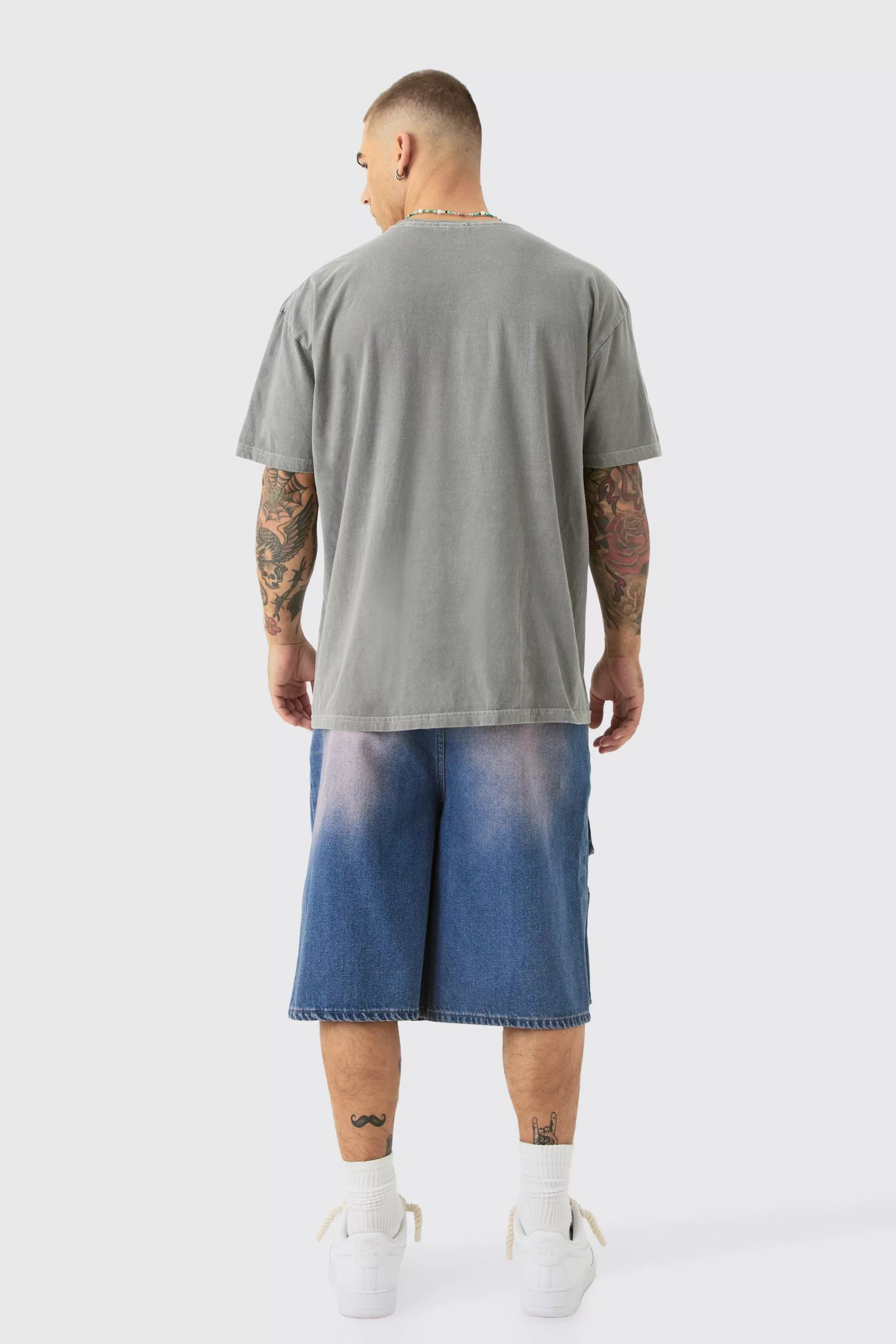 boohooMAN Oversized Wash Renaissance Ofcl Print T-shirt | UK grey Store