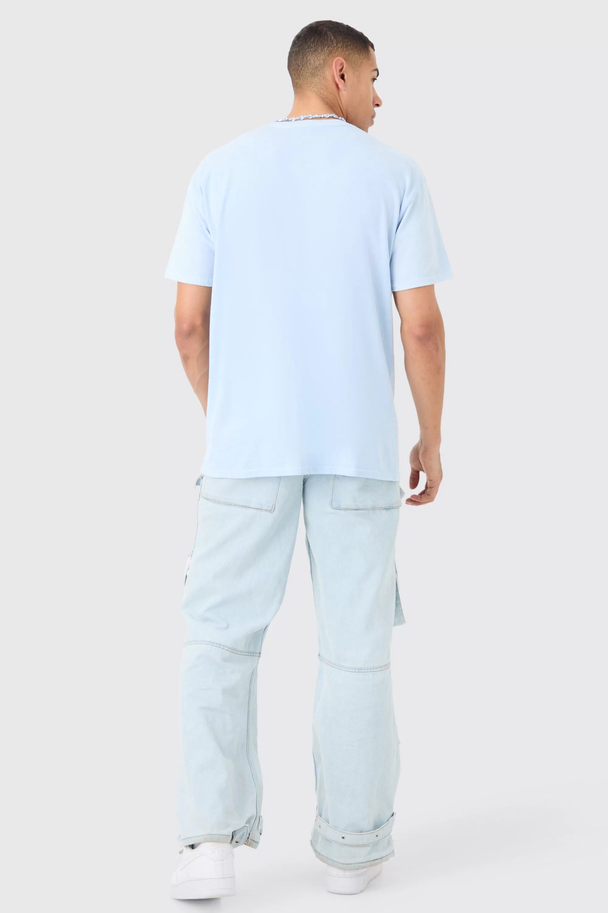 boohooMAN Oversized Washed Homme Mask Graphic T-shirt | UK light blue Online
