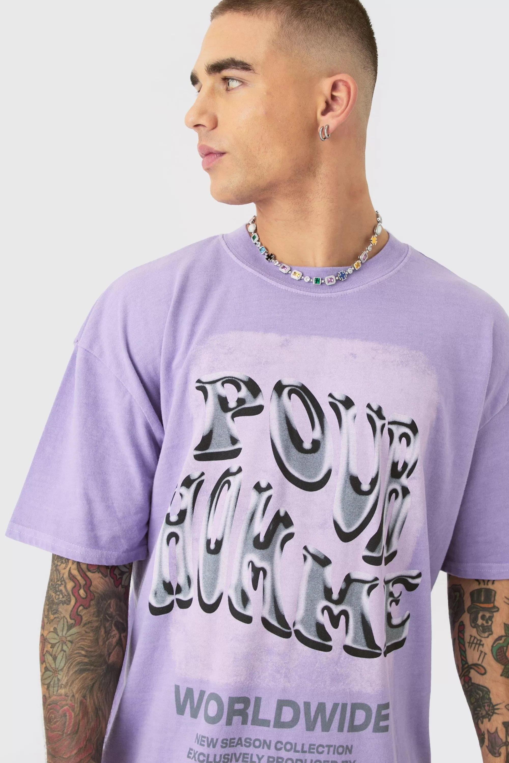 boohooMAN Oversized Washed Homme Text Print T-shirt | UK purple Best Sale