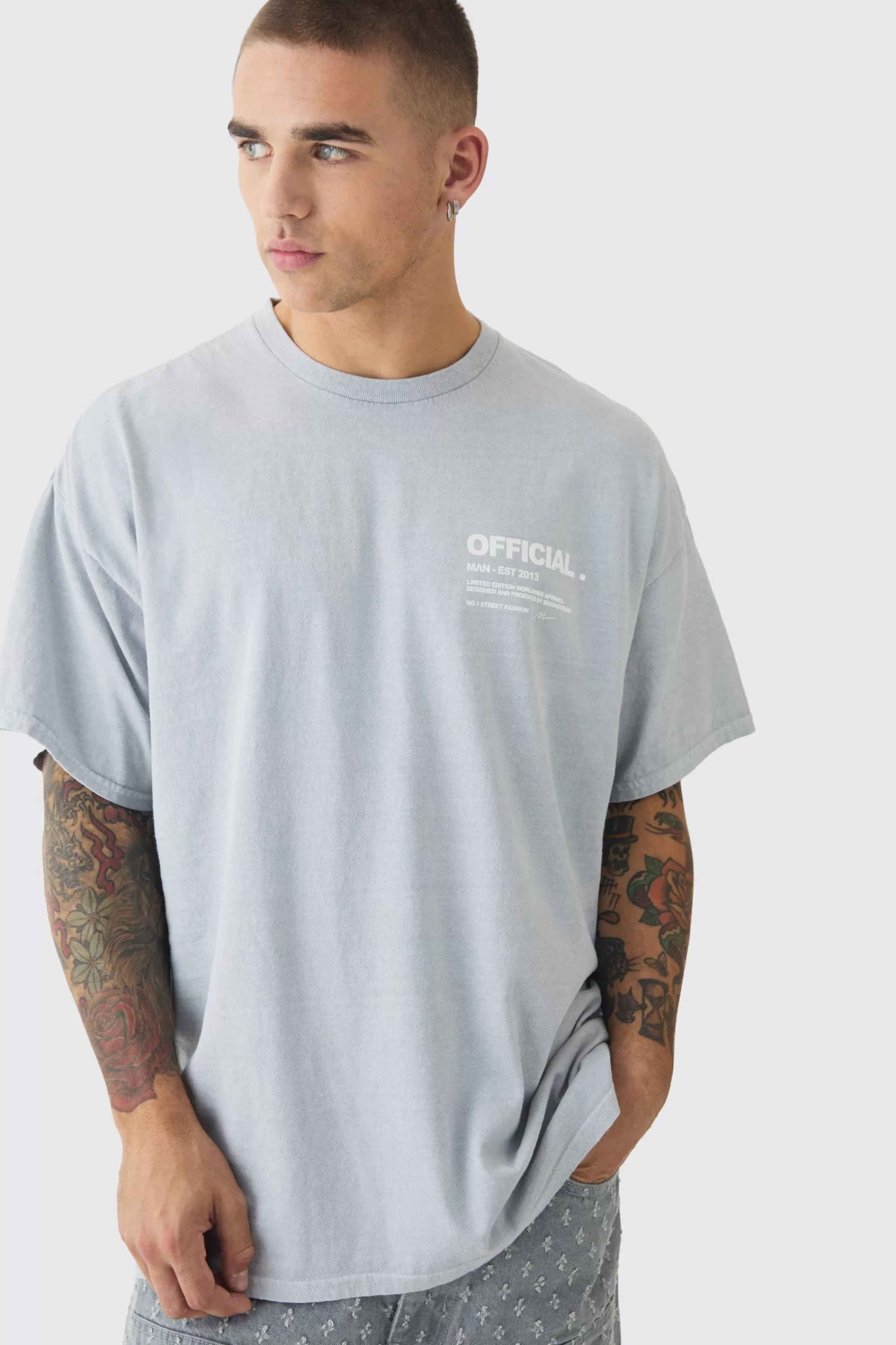 boohooMAN Oversized Washed Offical Slogan T-Shirt | UK grey Best