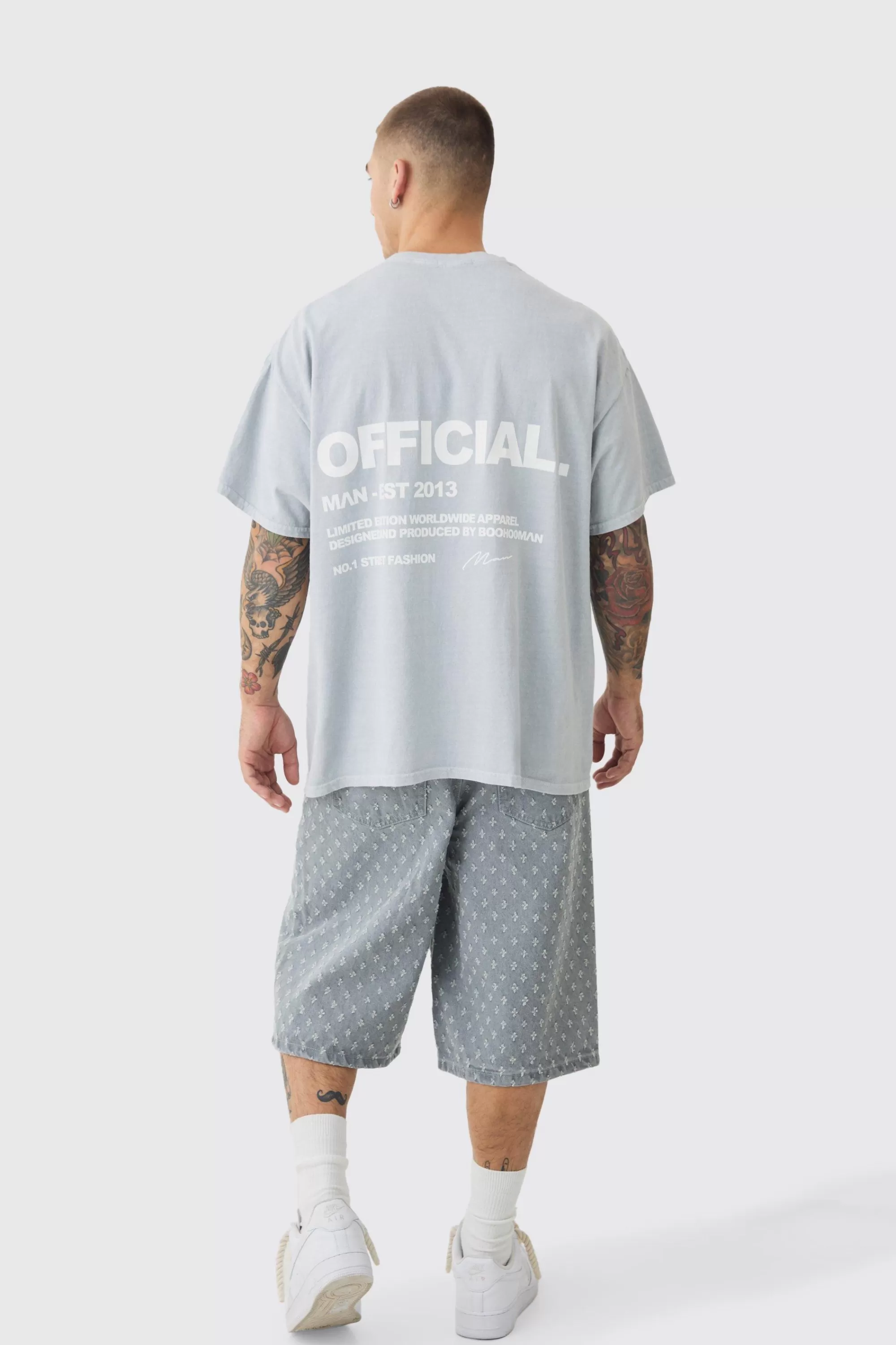 boohooMAN Oversized Washed Offical Slogan T-Shirt | UK grey Best