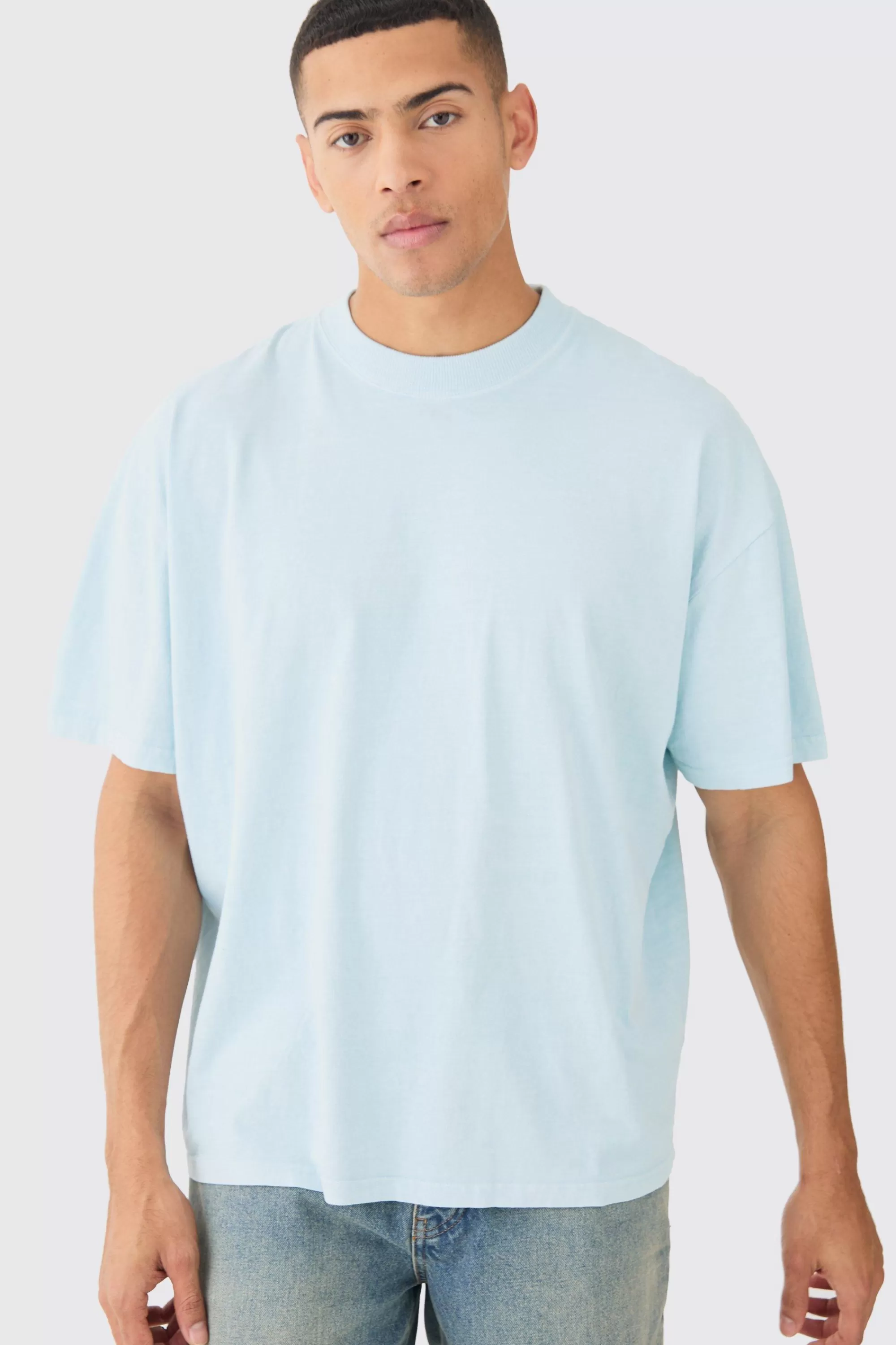 boohooMAN Oversized Washed Pour Homme Space T-shirt | UK light blue Discount