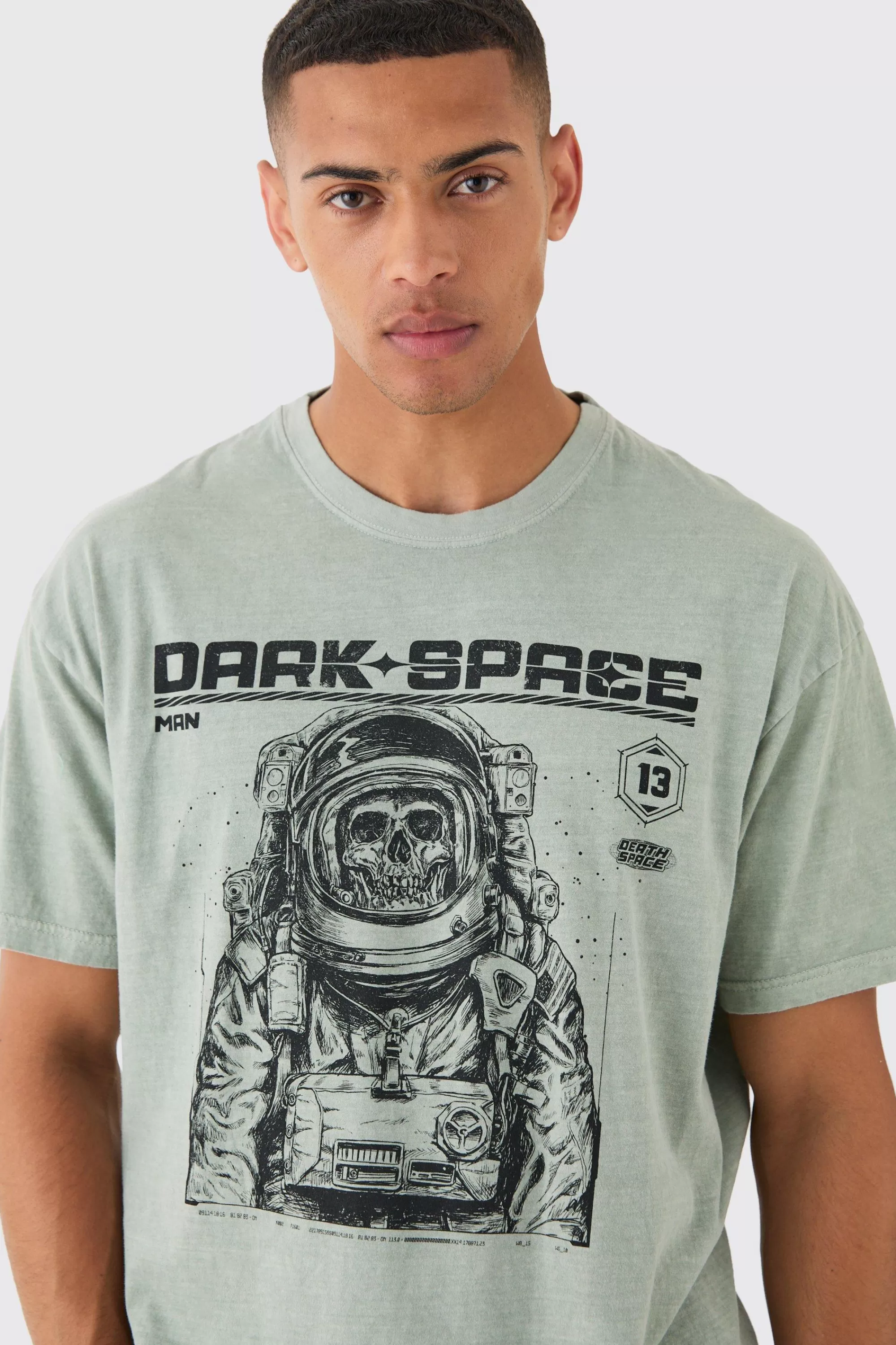 boohooMAN Oversized Washed Skeleton Astronaut Graphic T-shirt | UK khaki Shop