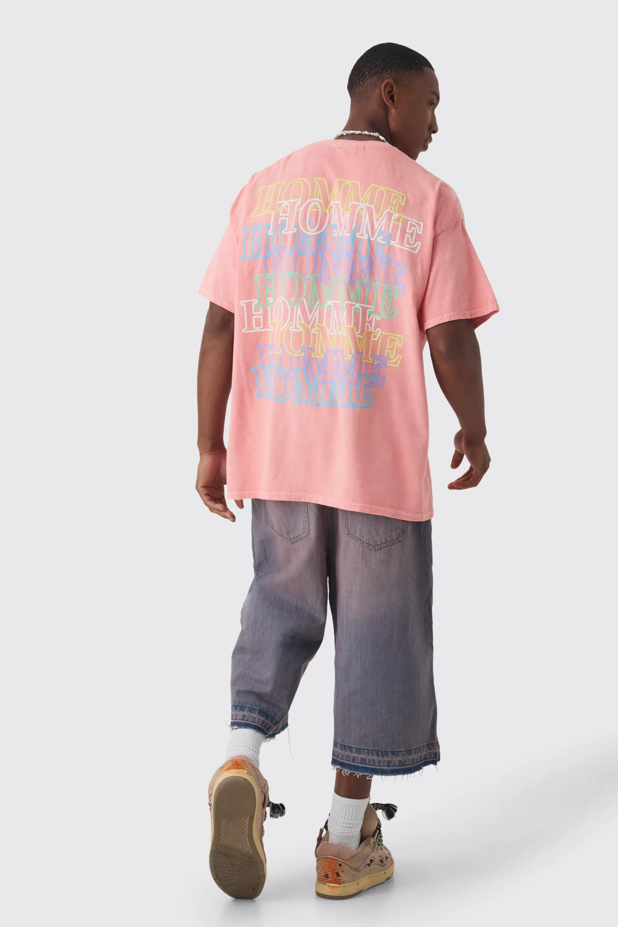boohooMAN Overszied Homme Wash Print T-shirt | UK peach New