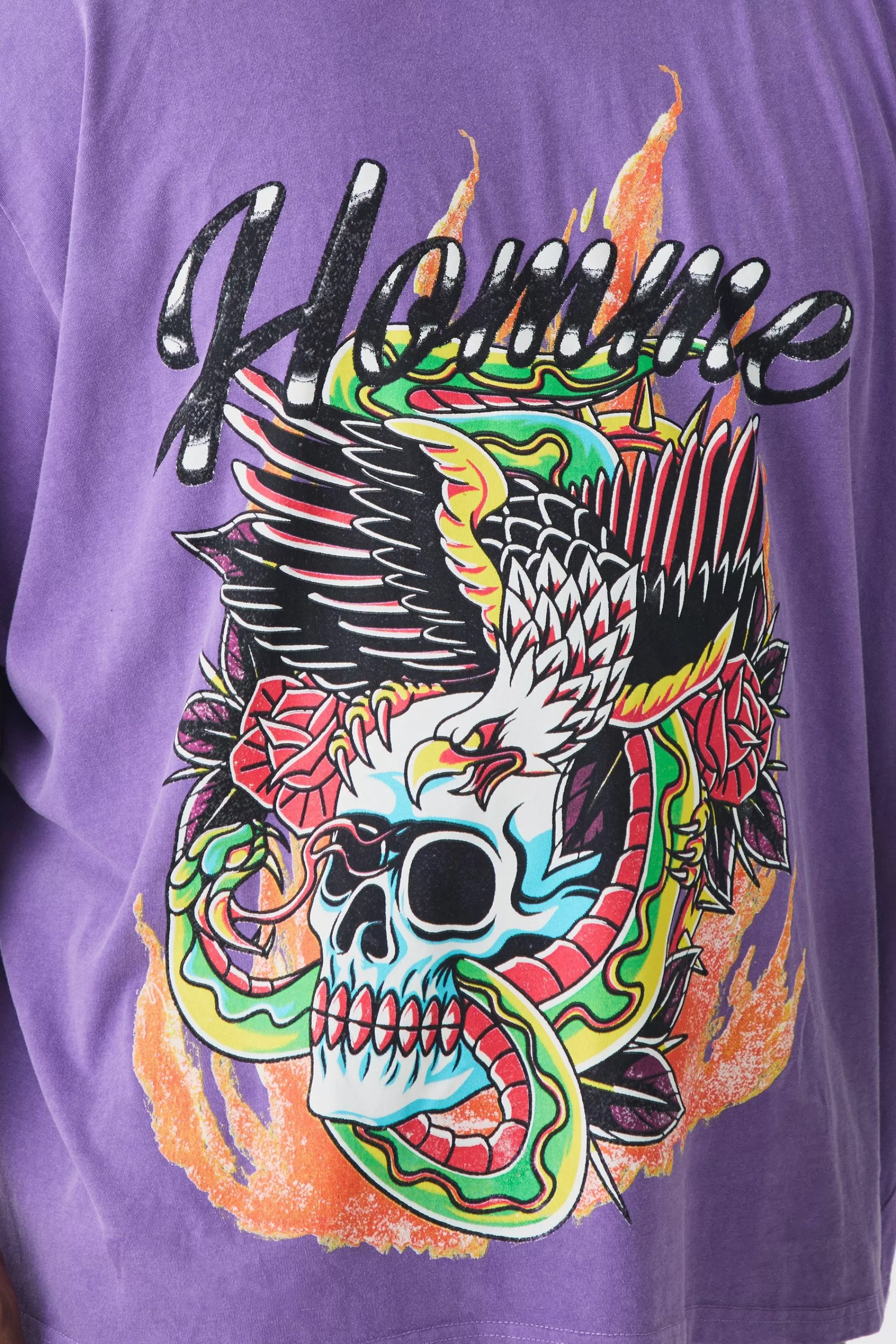 boohooMAN Plus Doodle Skull Homme Printed T-shirt In | UK purple Shop