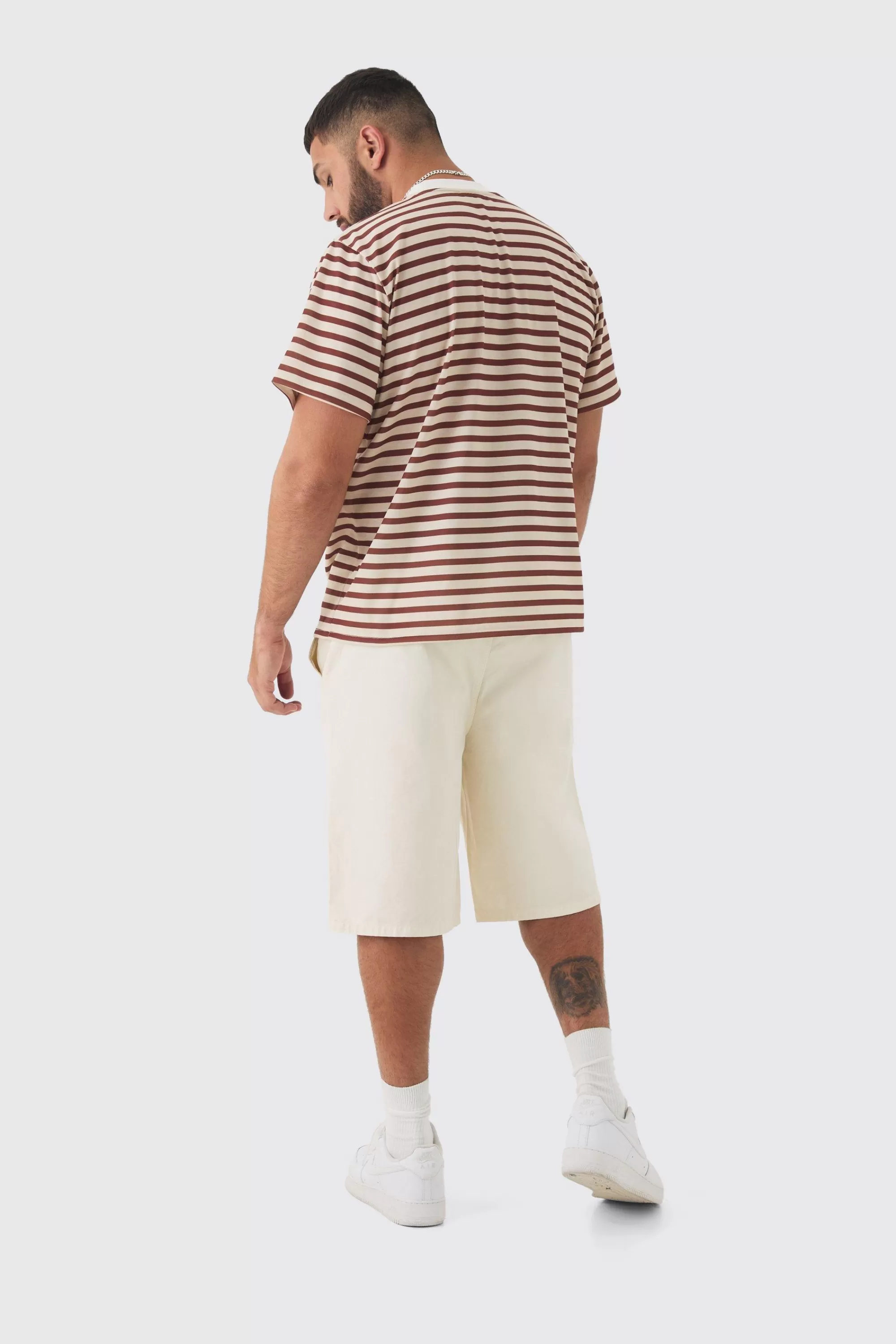 boohooMAN Plus Extended Neck Stripe T-shirt | UK brown Sale