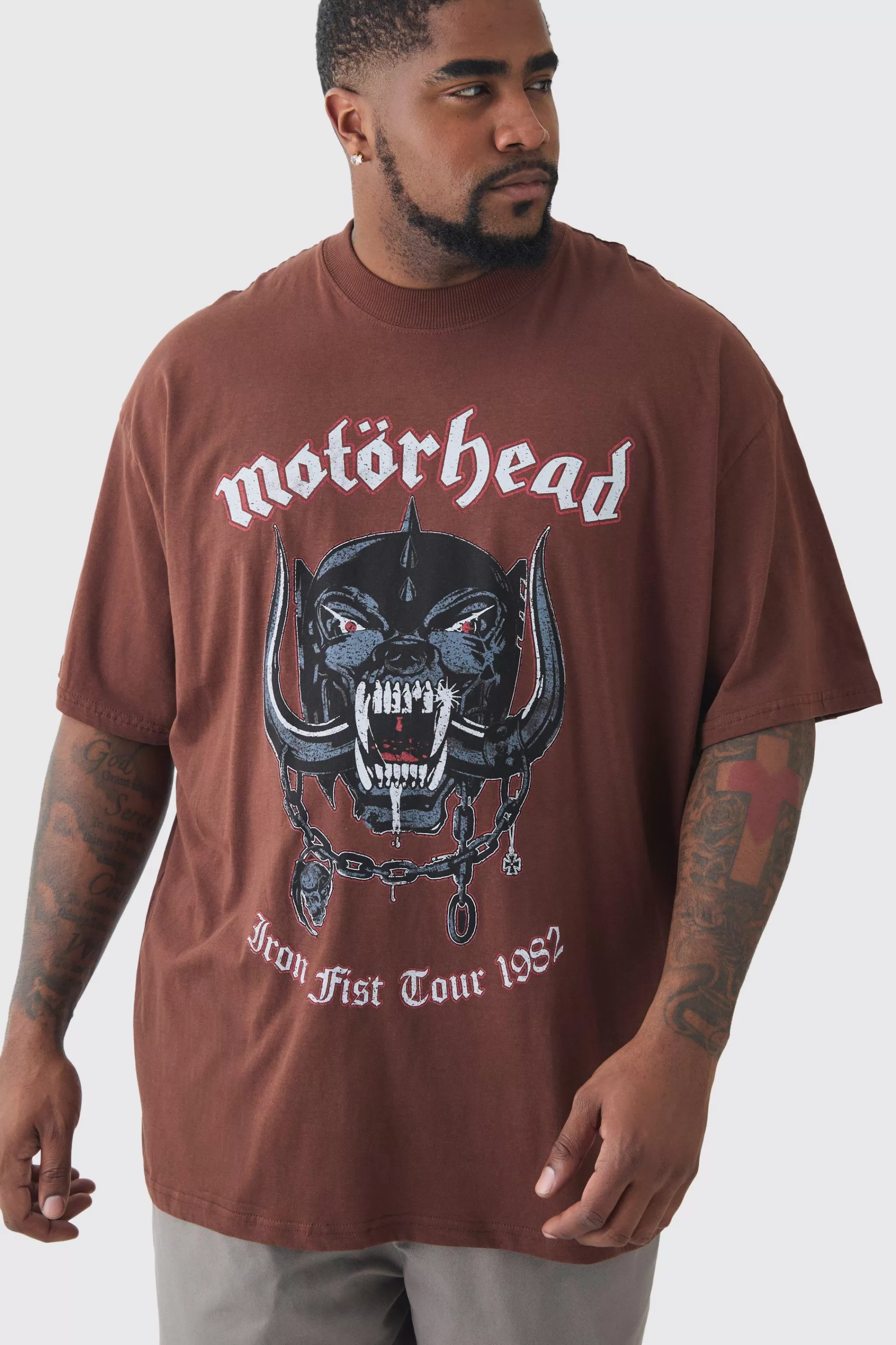 boohooMAN Plus Motor Head License Print T-shirt | UK brown Cheap