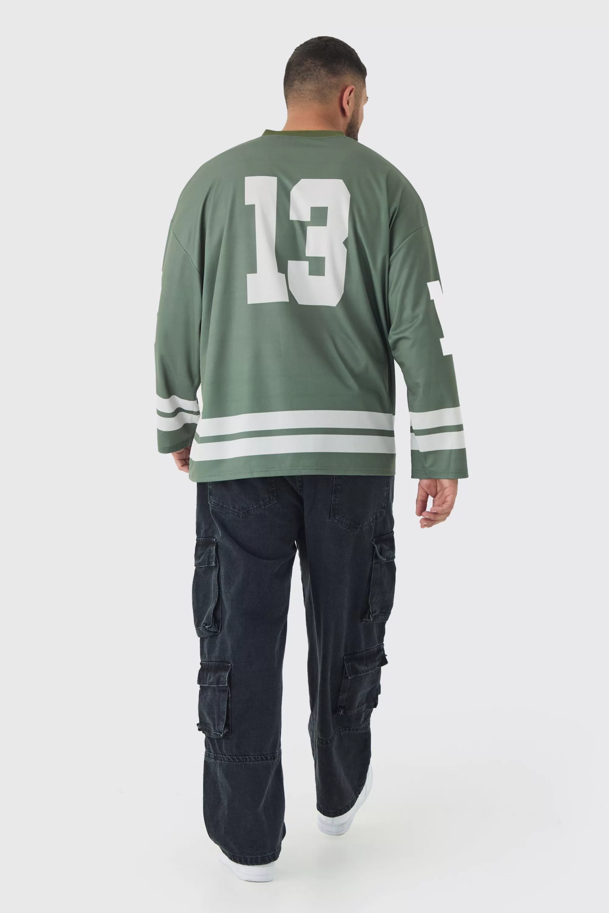 boohooMAN Plus Official 13 Oversized Hockey T-Shirt In Black | UK khaki Outlet