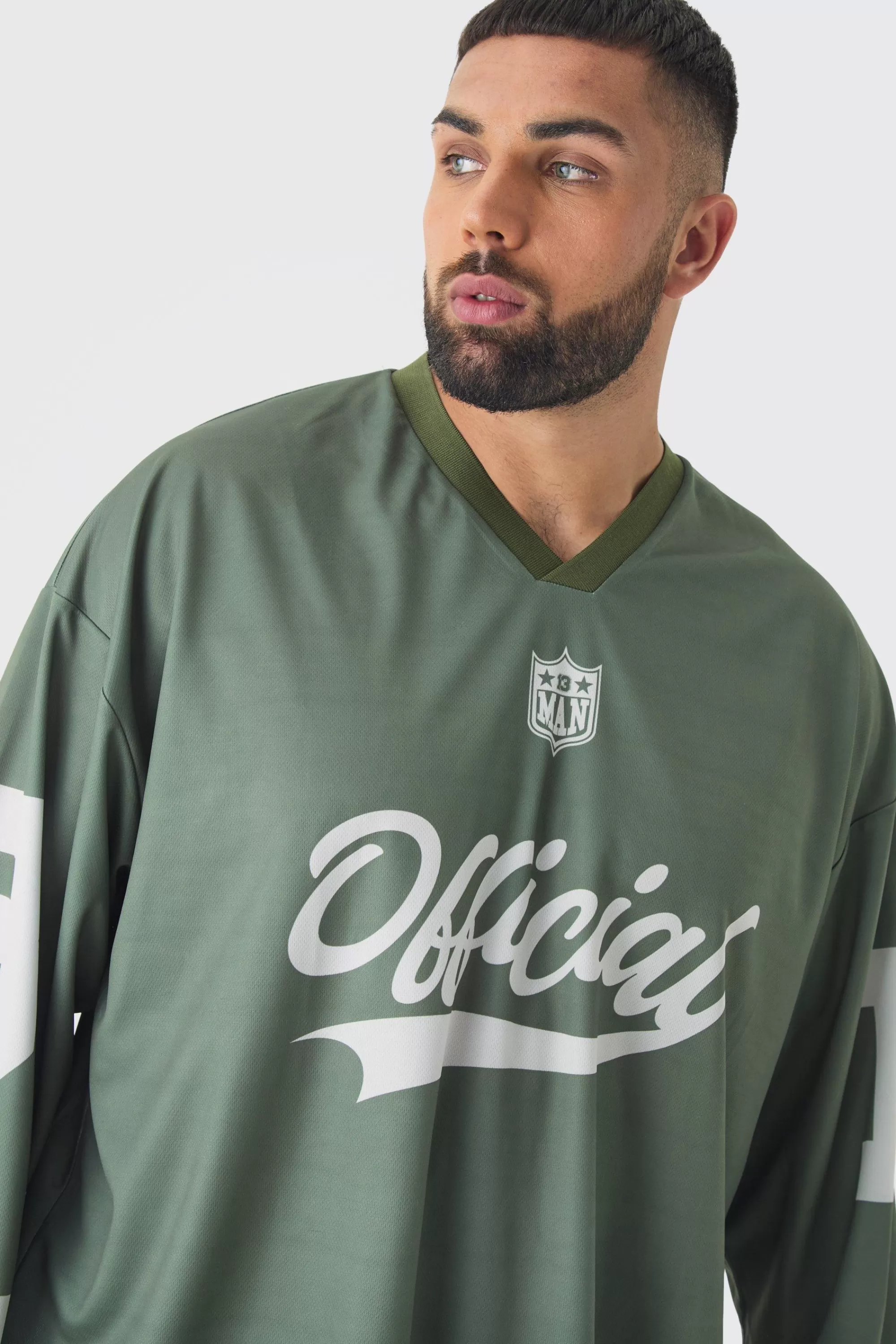 boohooMAN Plus Official 13 Oversized Hockey T-Shirt In Black | UK khaki Outlet