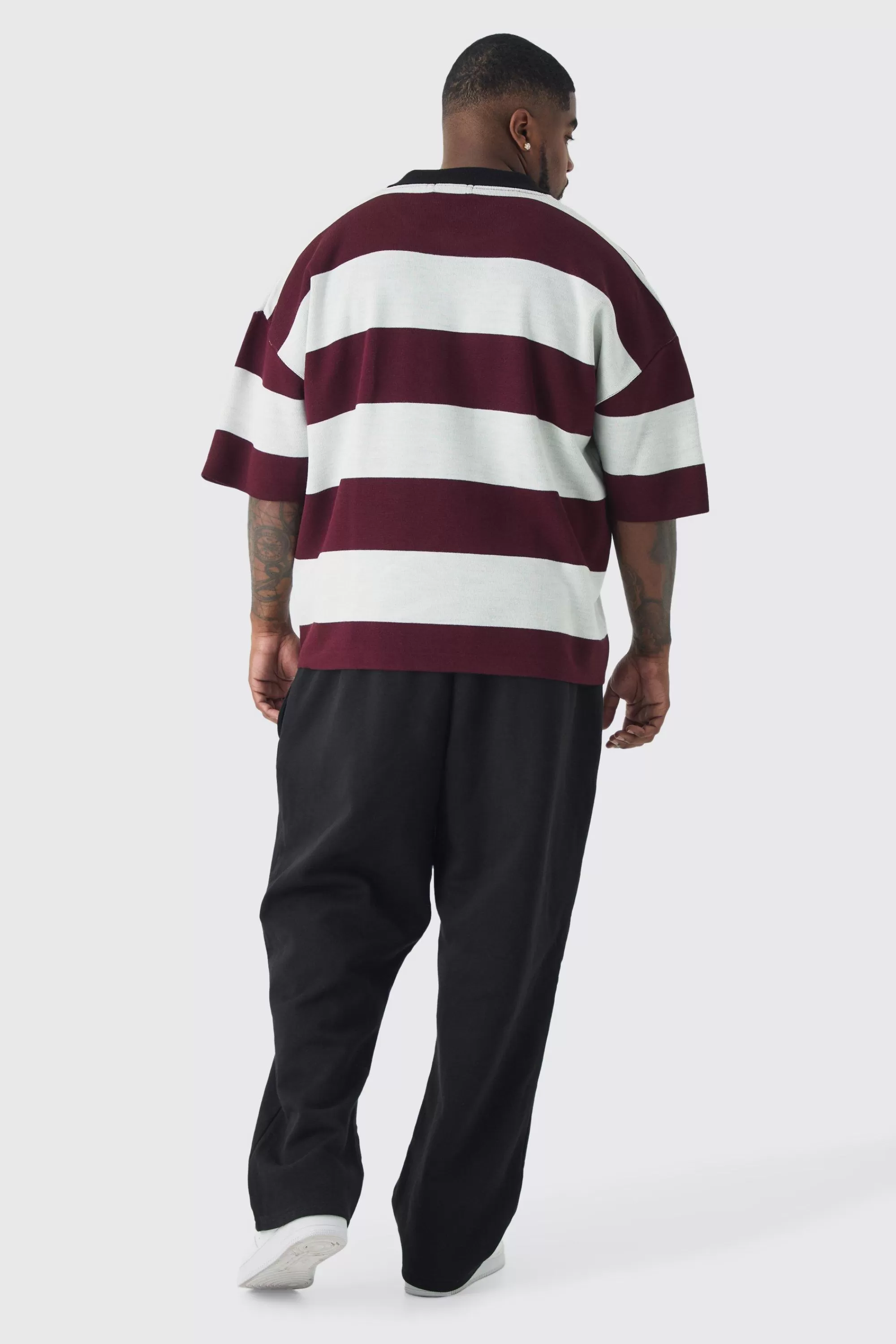 boohooMAN Plus Oversized Boxy Football Knitted Polo Shirt | UK burgundy Discount