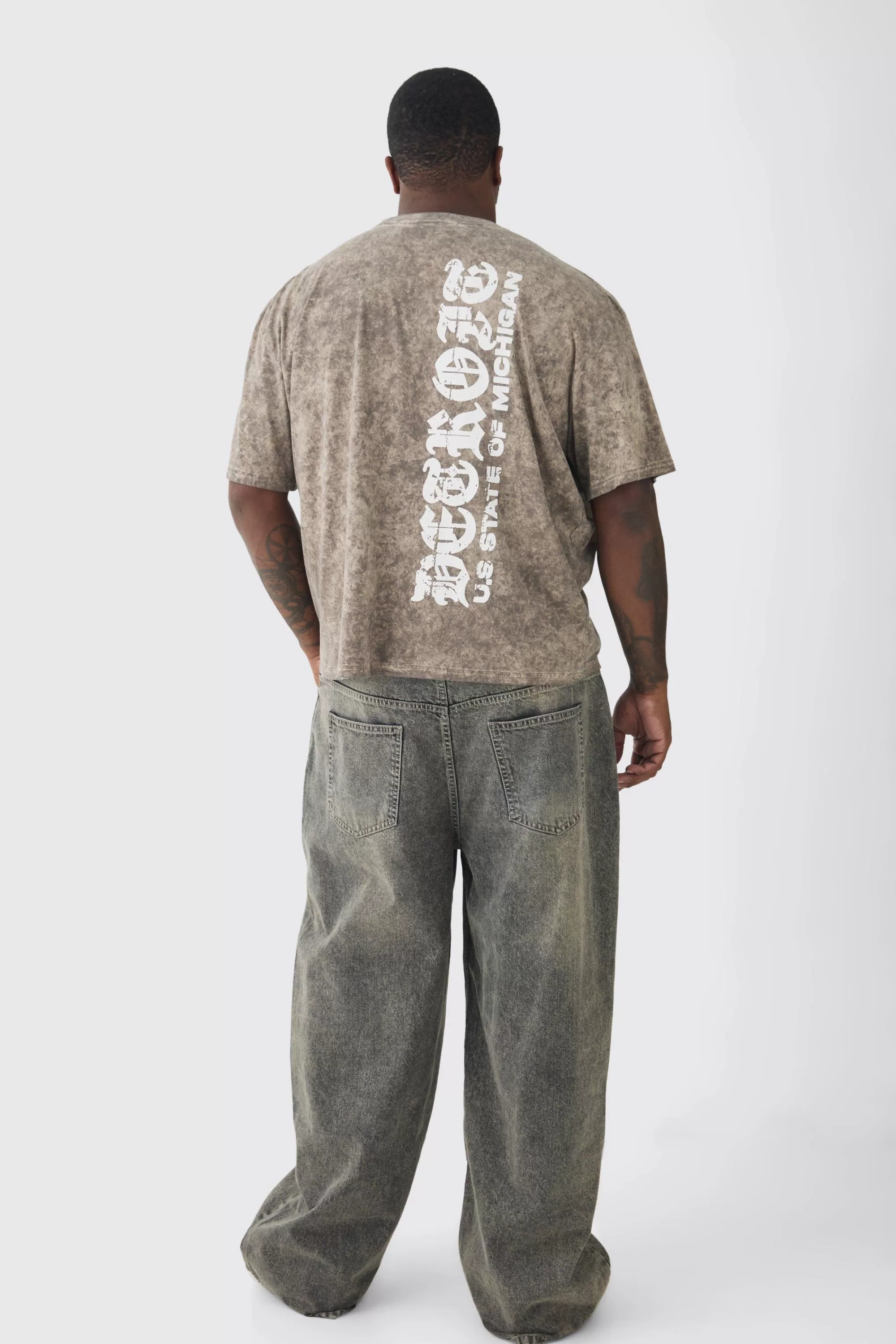 boohooMAN Plus Oversized Boxy Gothic Text Washed T-shirt | UK chocolate Online