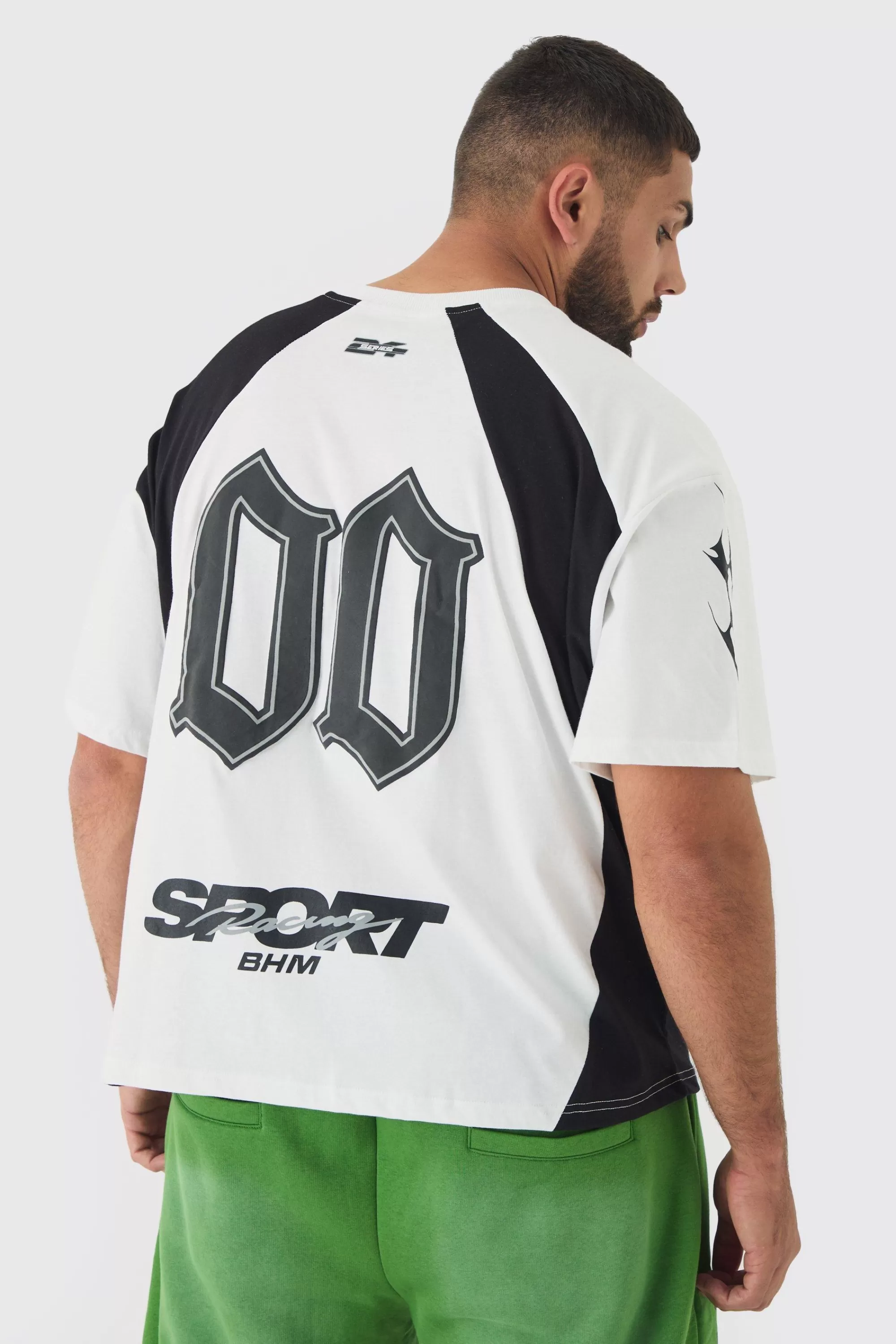 boohooMAN Plus Oversized Boxy Puff Print Moto Tshirt | UK white Cheap
