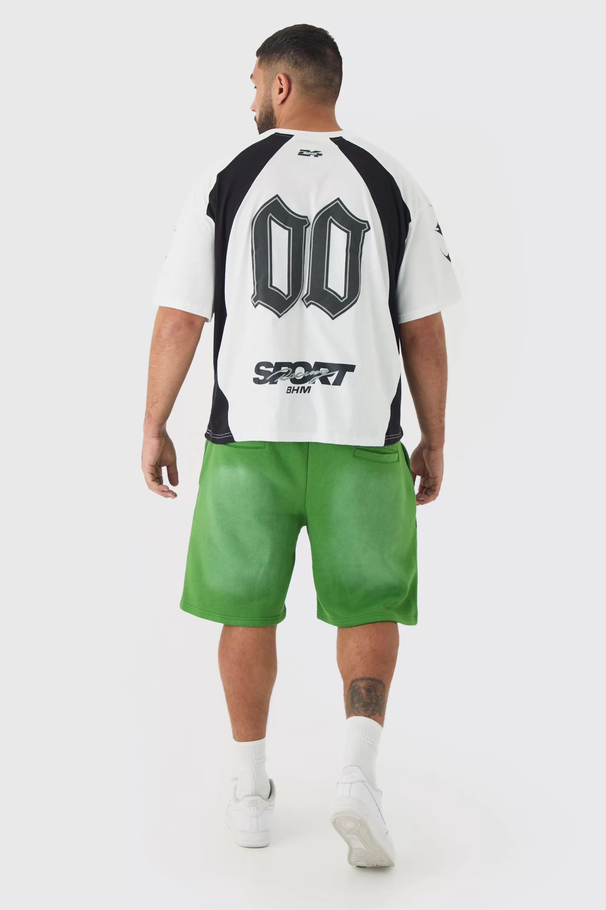 boohooMAN Plus Oversized Boxy Puff Print Moto Tshirt | UK white Cheap