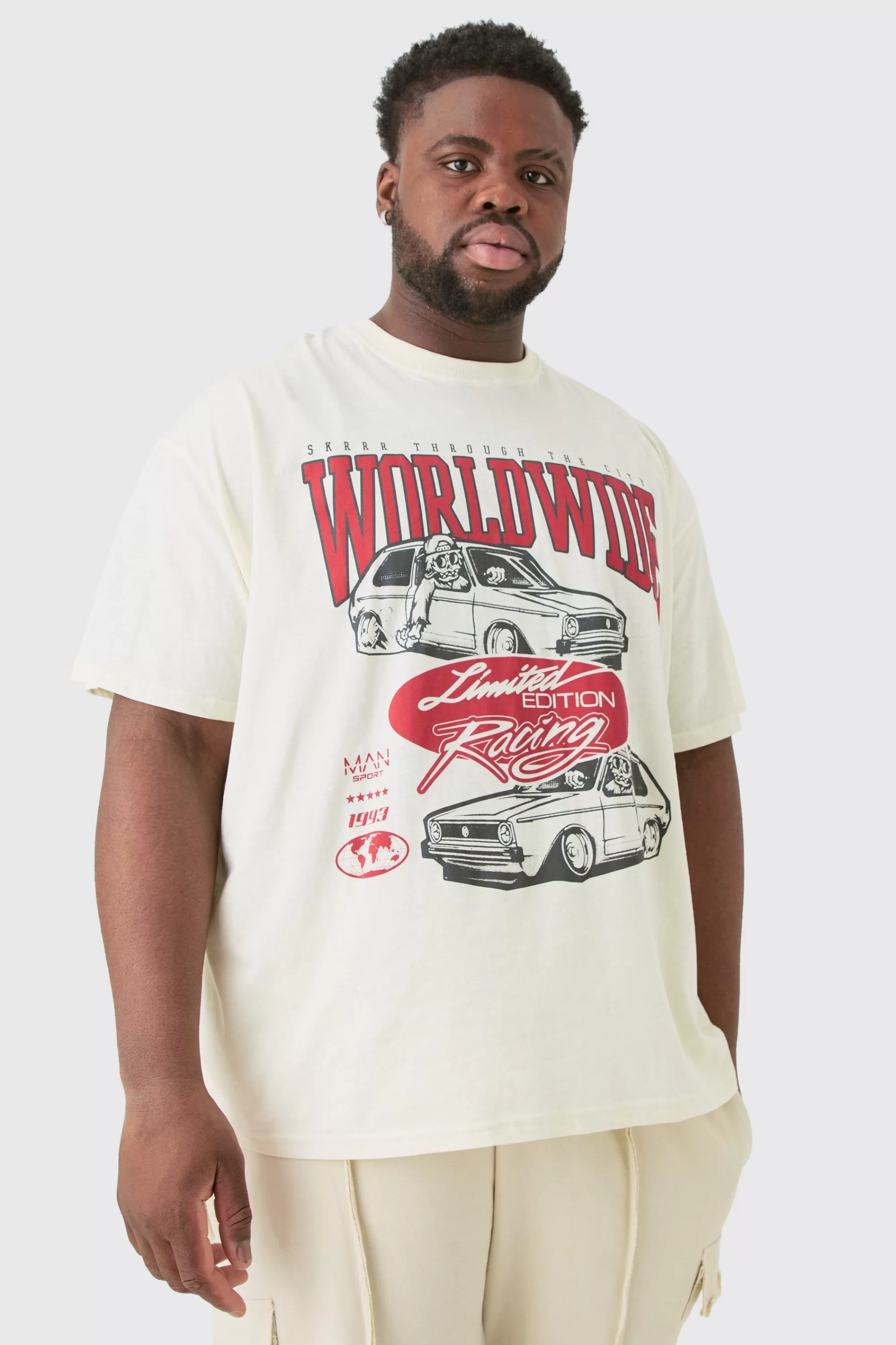 boohooMAN Plus Oversized Car Graphic T-shirt | UK ecru Cheap
