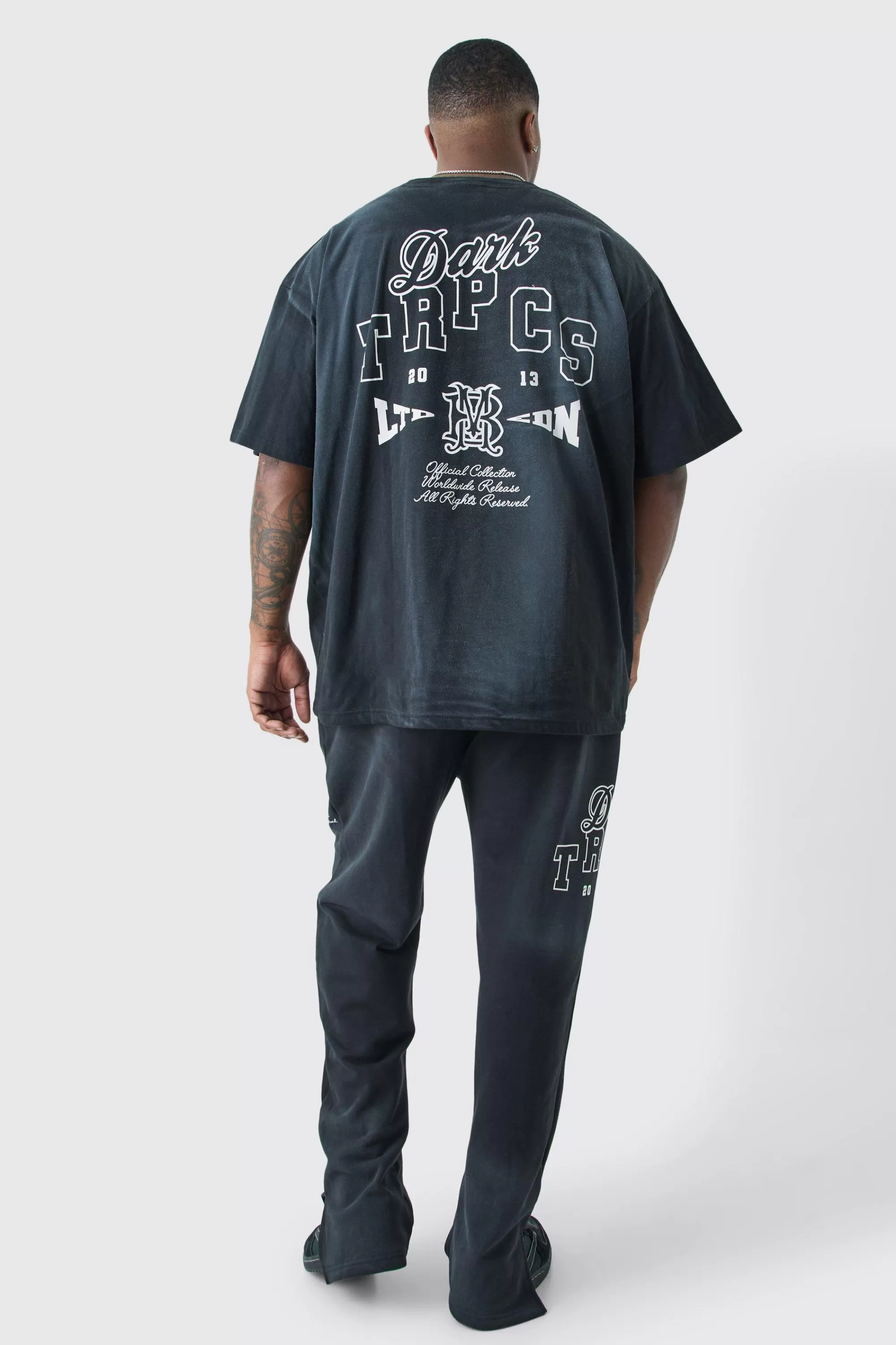 boohooMAN Plus Oversized Dark Tropics Wash T-shirt | UK black New