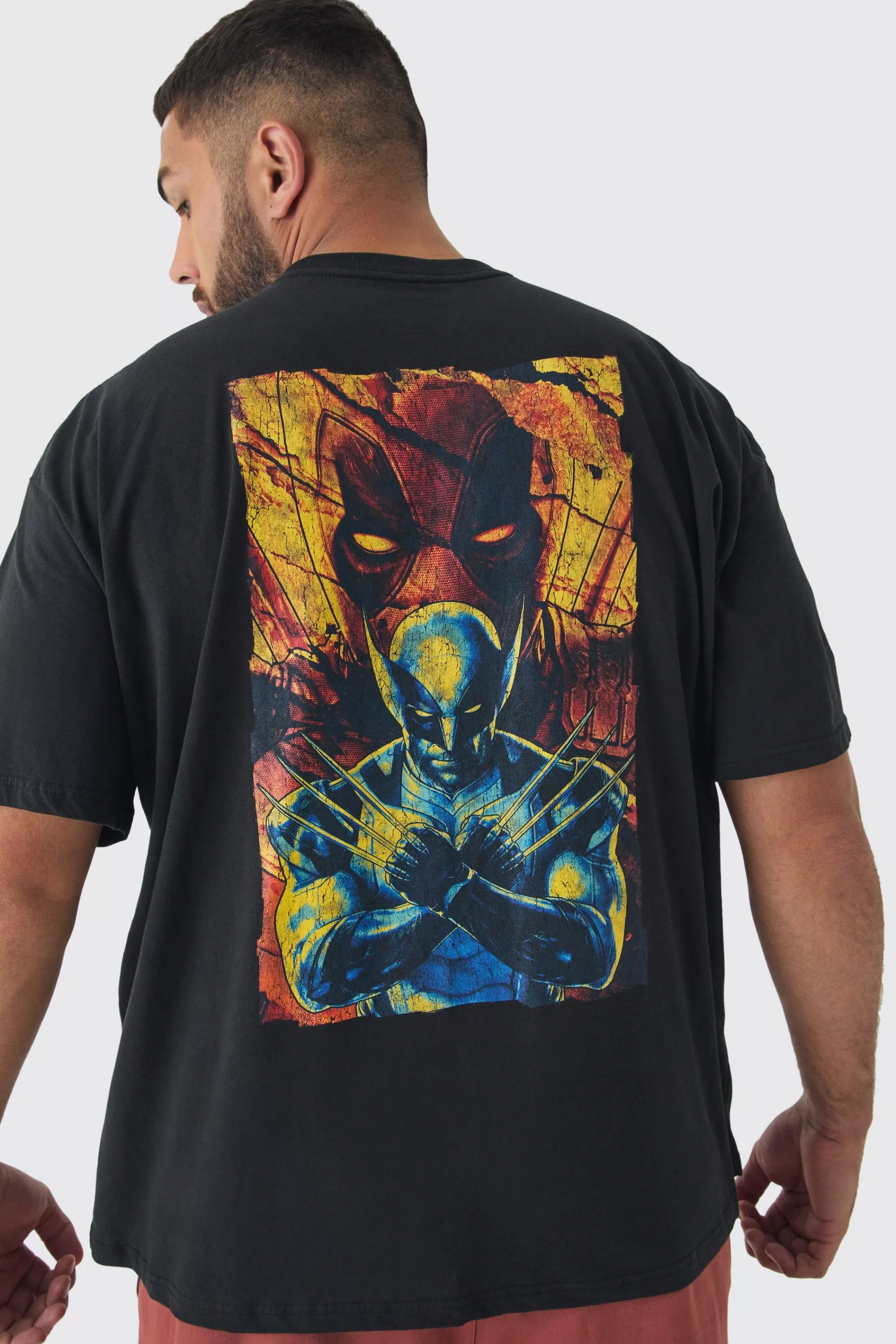 boohooMAN Plus Oversized Deadpool Wolverine License T-Shirt | UK black Outlet