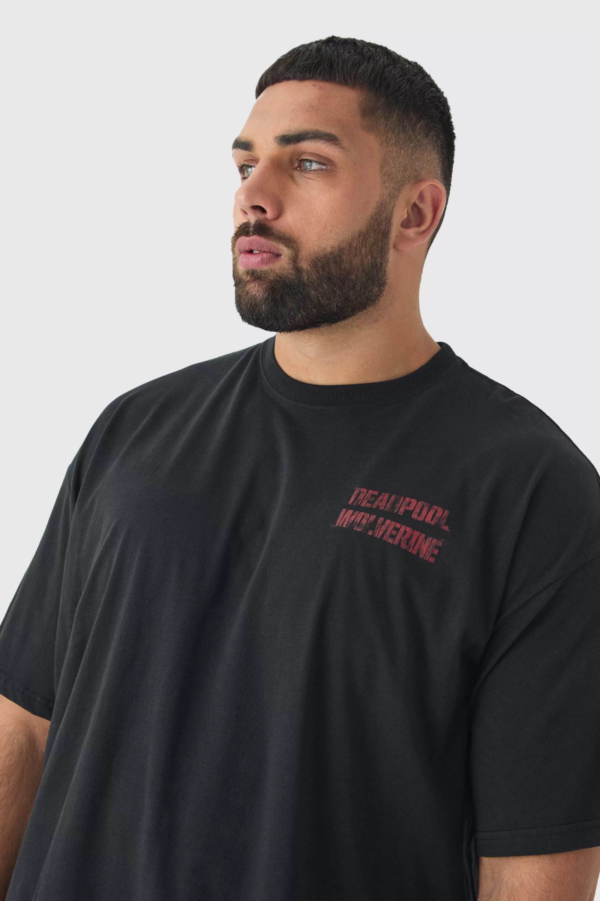 boohooMAN Plus Oversized Deadpool Wolverine License T-Shirt | UK black Outlet