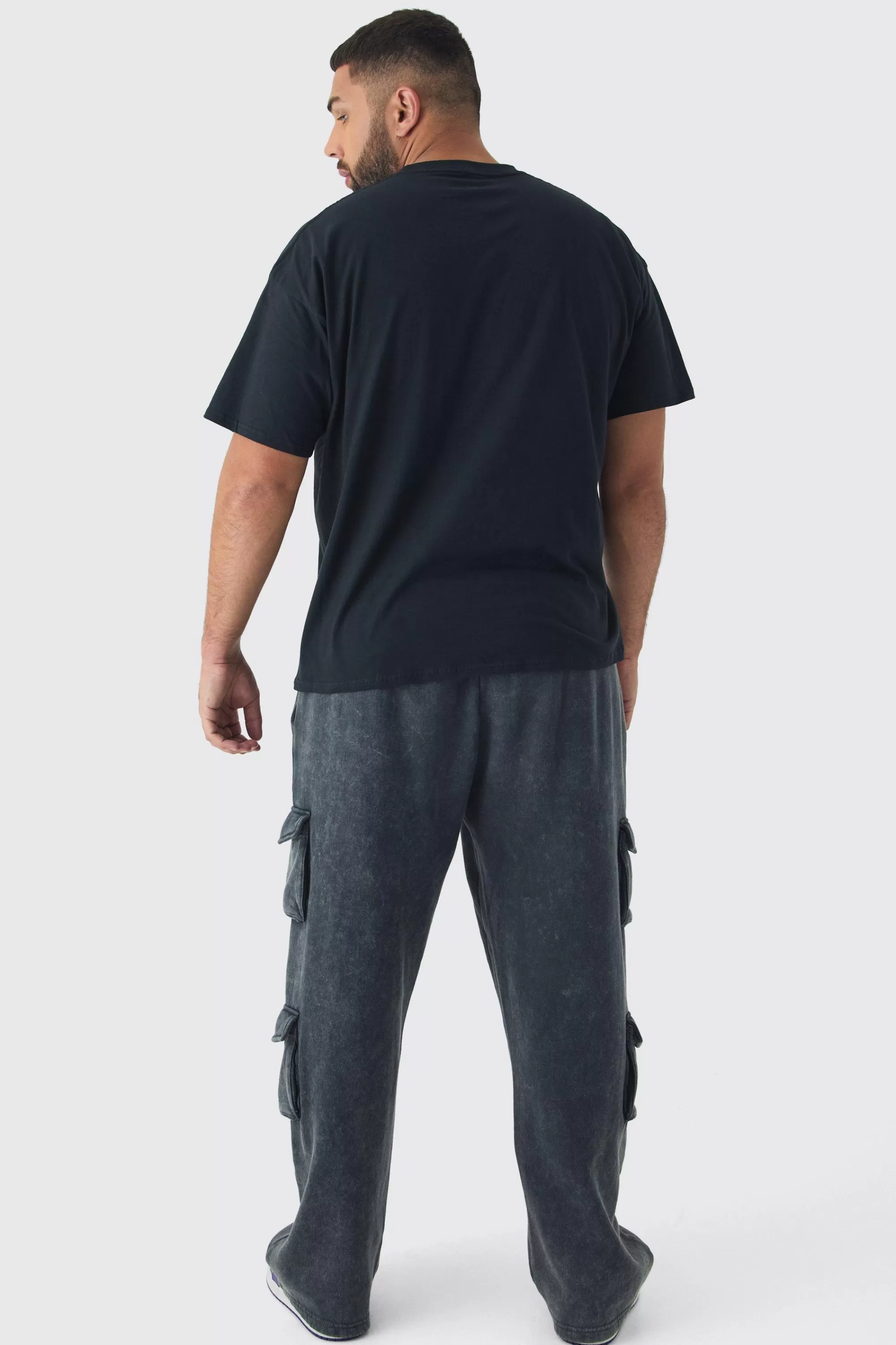boohooMAN Plus Oversized Deep Purple Band License Print T-Shirt | UK black New