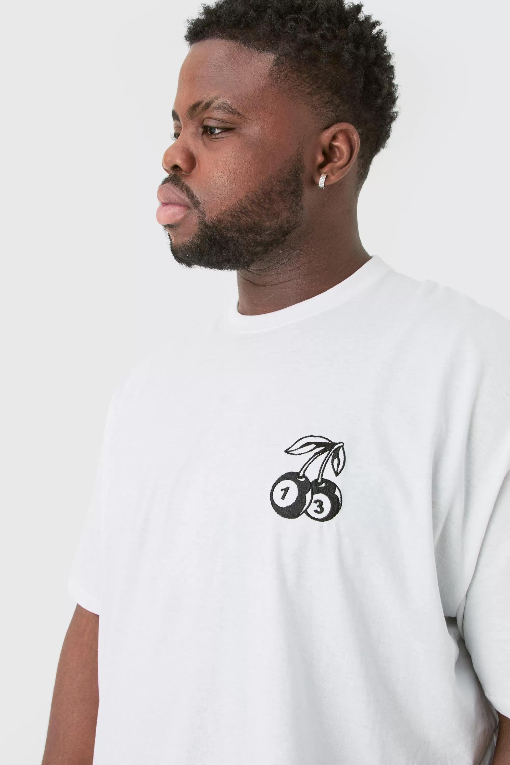 boohooMAN Plus Oversized Dice Cherry Embroidered T-shirt In | UK white New