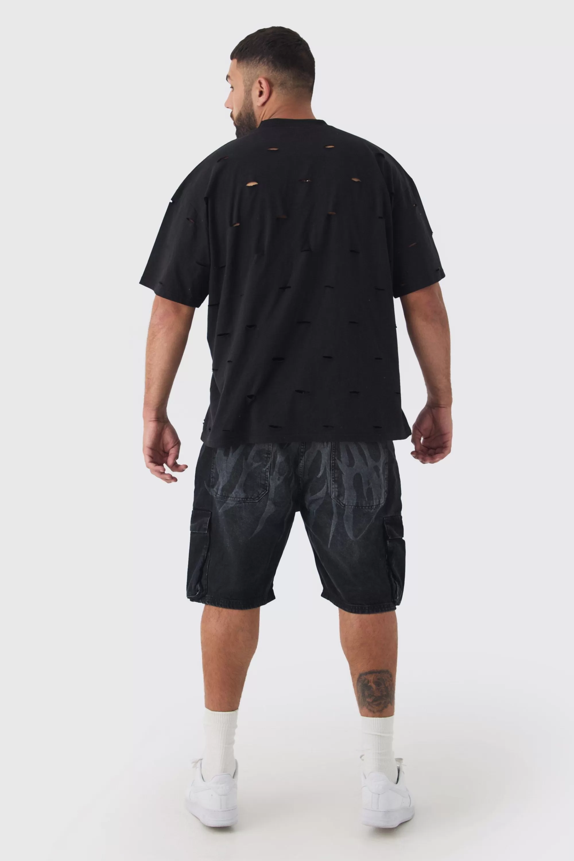 boohooMAN Plus Oversized Distressed Overydye T-shirt | UK black Outlet