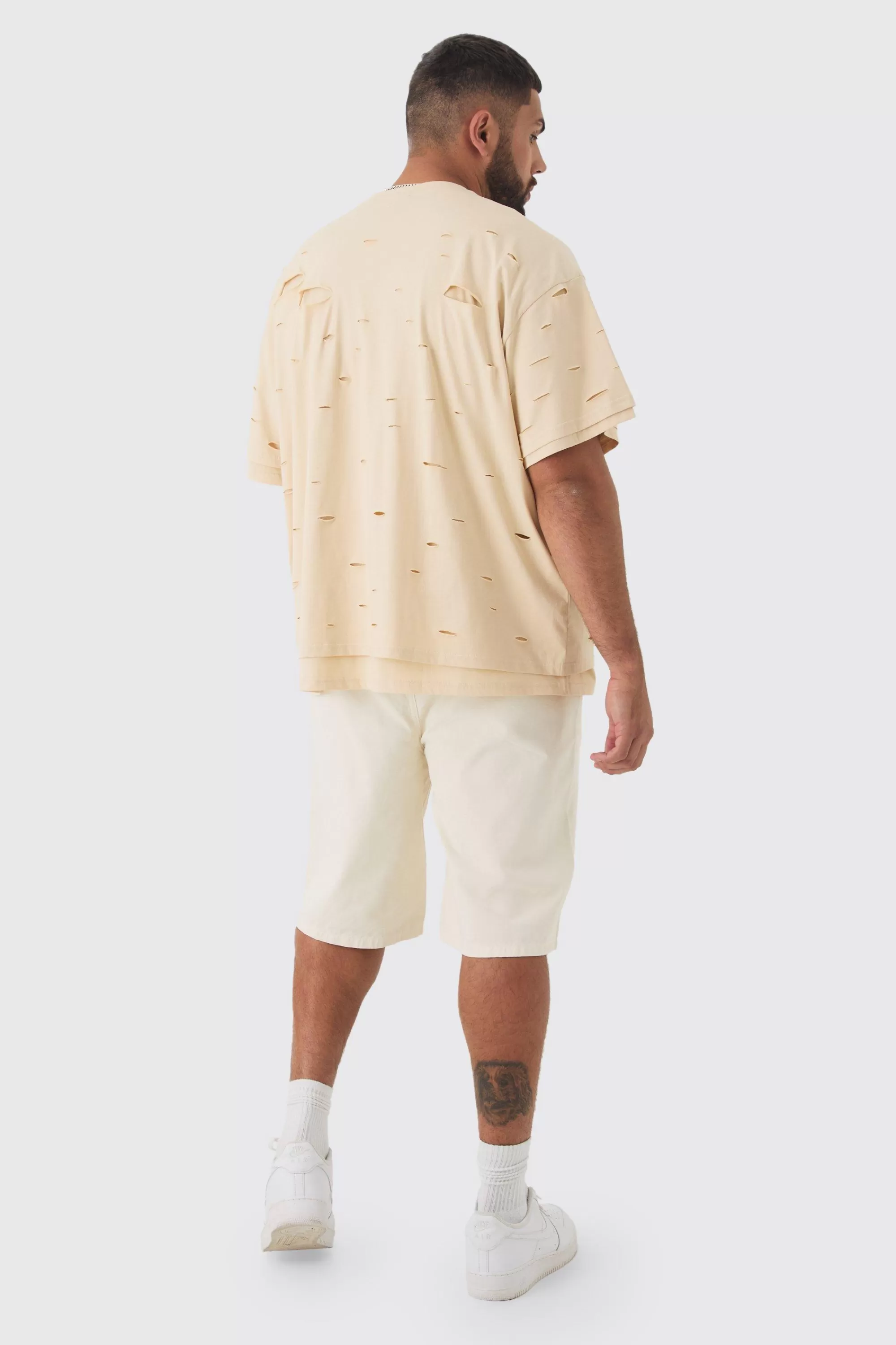 boohooMAN Plus Oversized Double Layer Homme T-shirt | UK stone Fashion