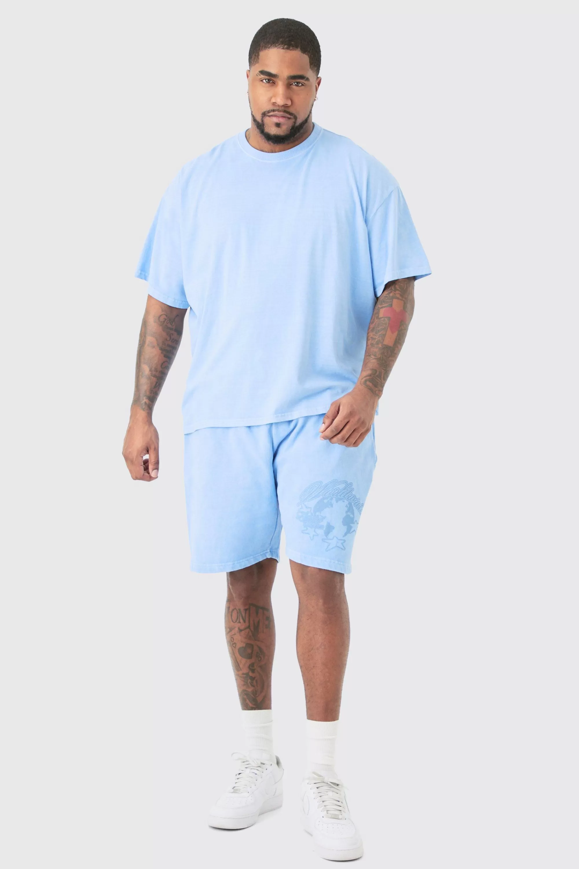 boohooMAN Plus Oversized Dream Worldwide Print T-shirt In | UK light blue Best Sale