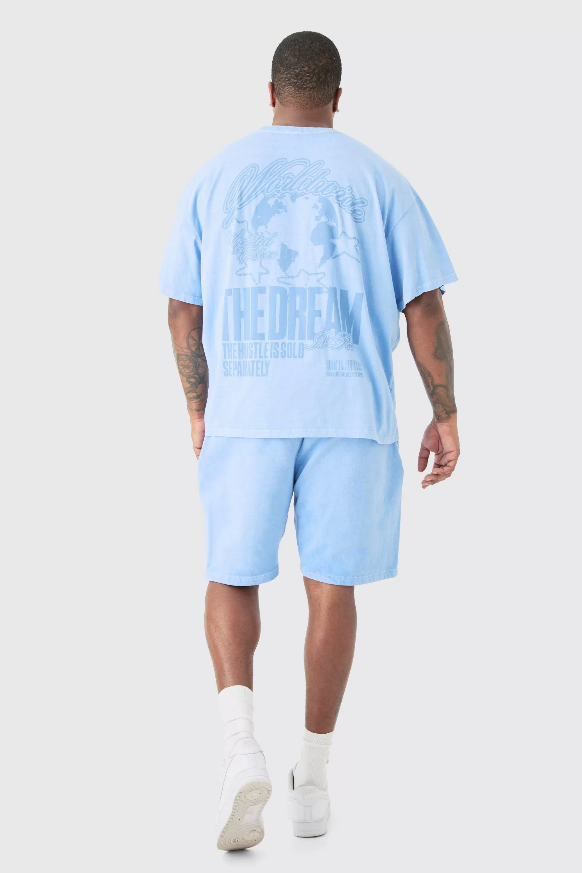 boohooMAN Plus Oversized Dream Worldwide Print T-shirt In | UK light blue Best Sale