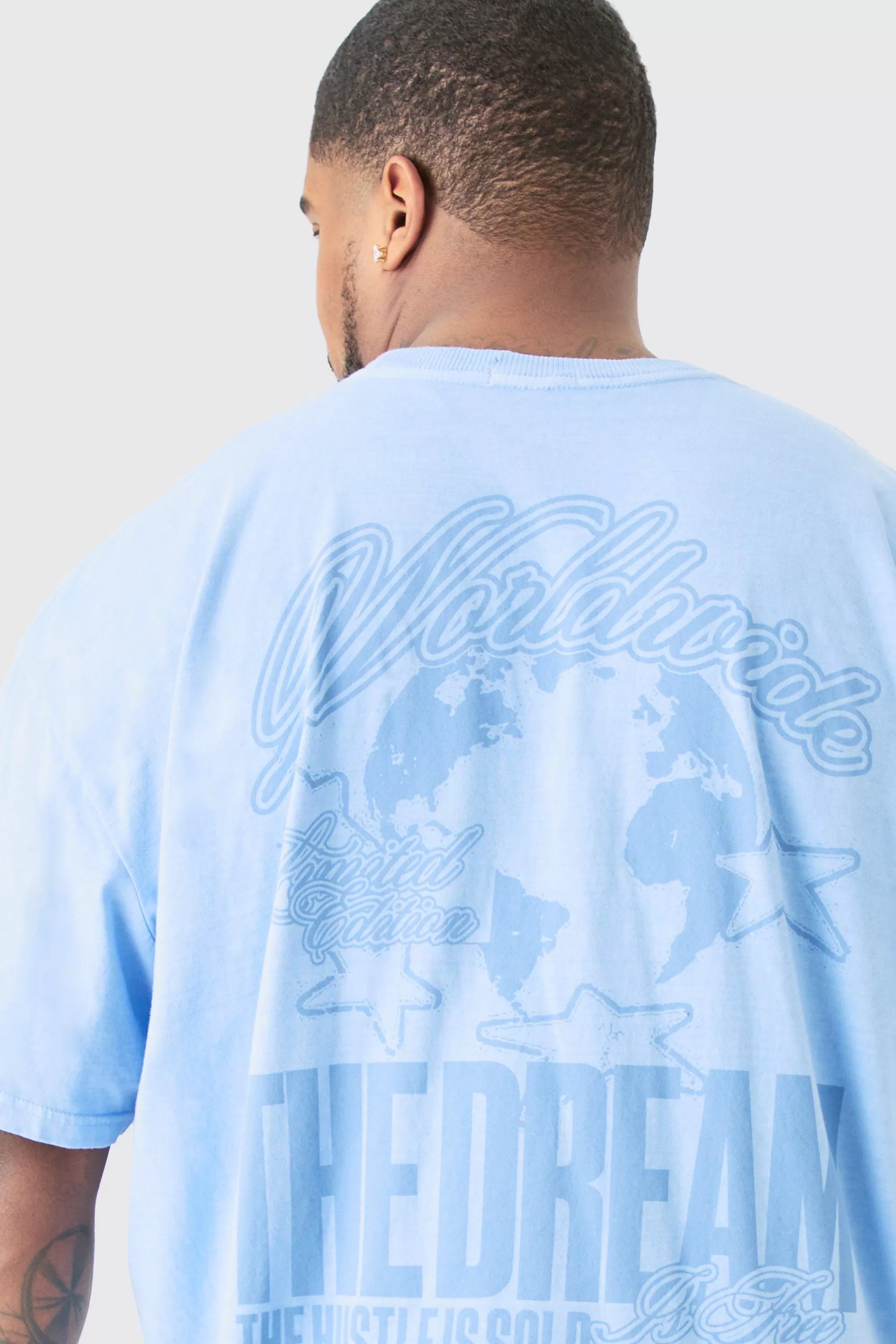 boohooMAN Plus Oversized Dream Worldwide Print T-shirt In | UK light blue Best Sale