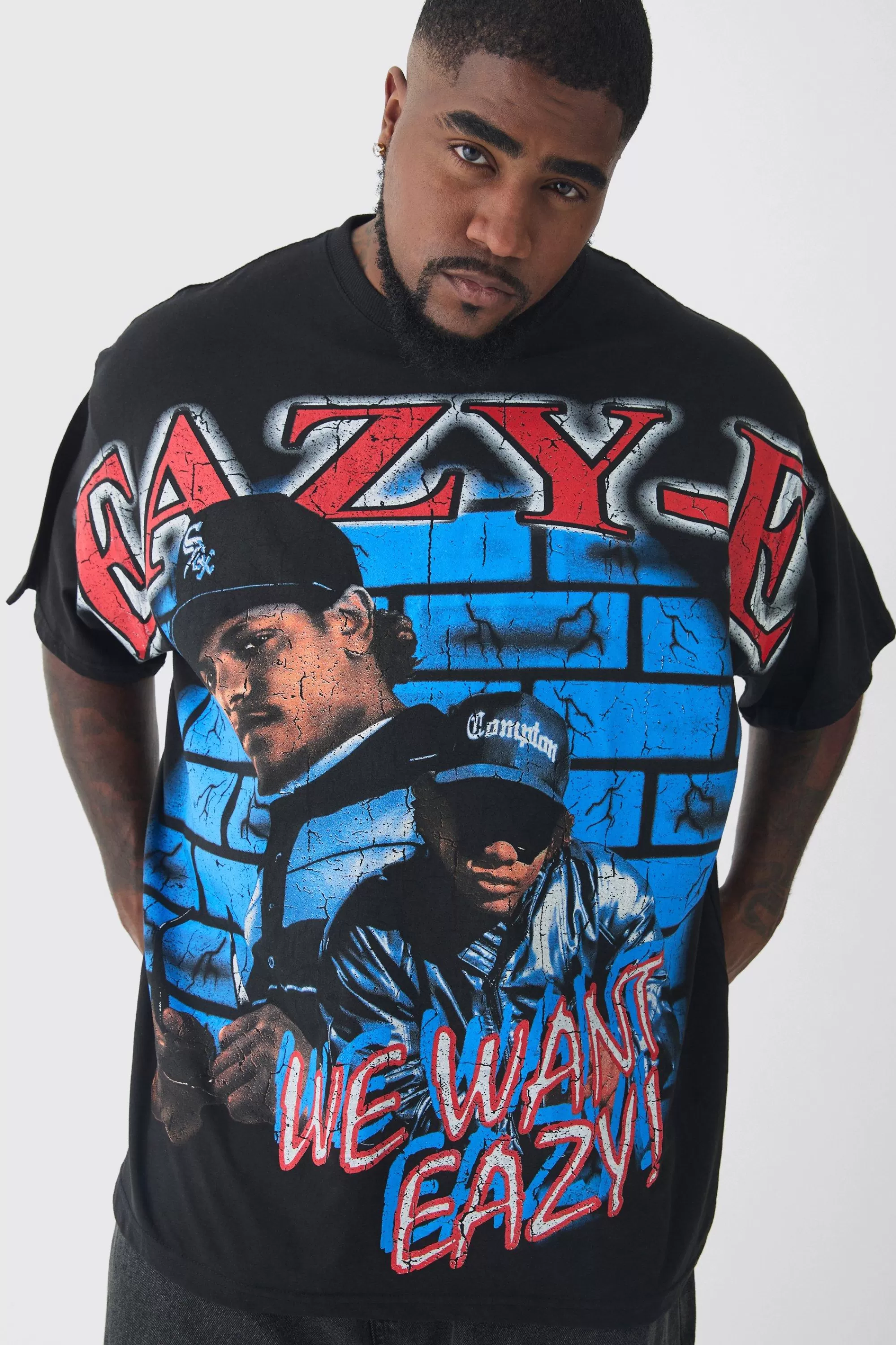 boohooMAN Plus Oversized Eazy E Large Scale License Print T-Shirt | UK black Best