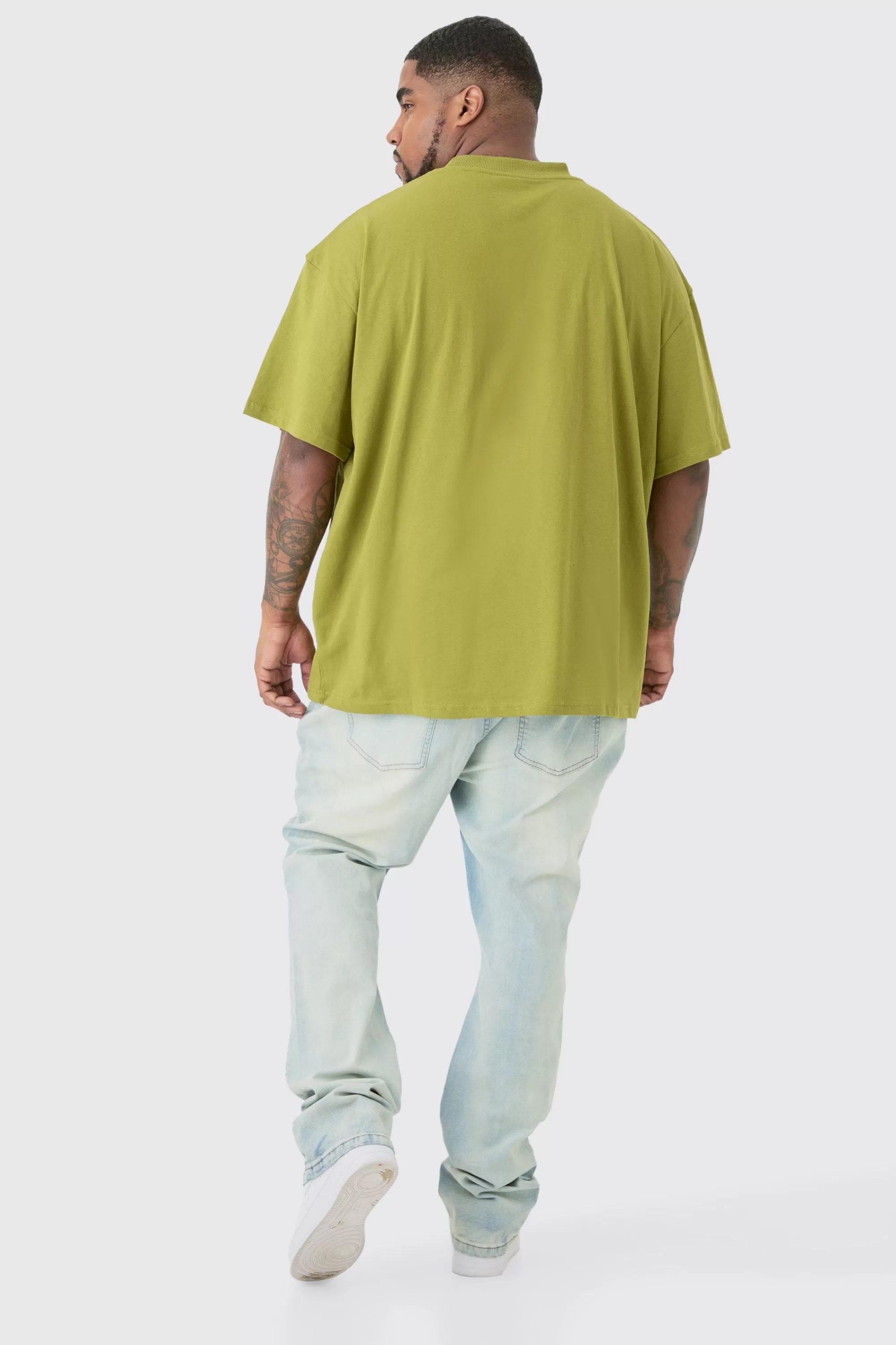 boohooMAN Plus Oversized Extended Neck Graffiti Spray T Shirt | UK khaki Cheap