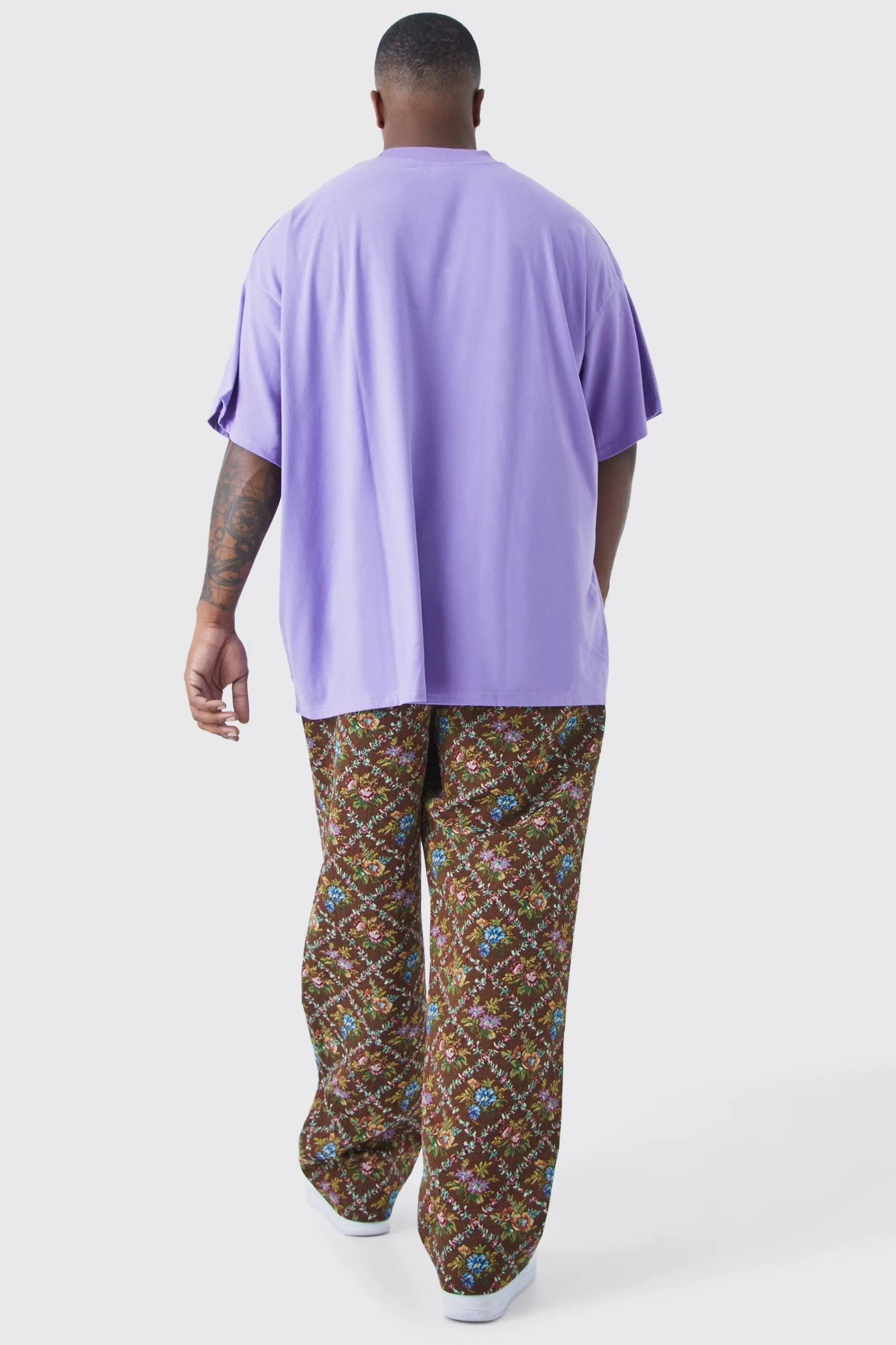boohooMAN Plus Oversized Extended Neck Heavy T-shirt | UK purple Store