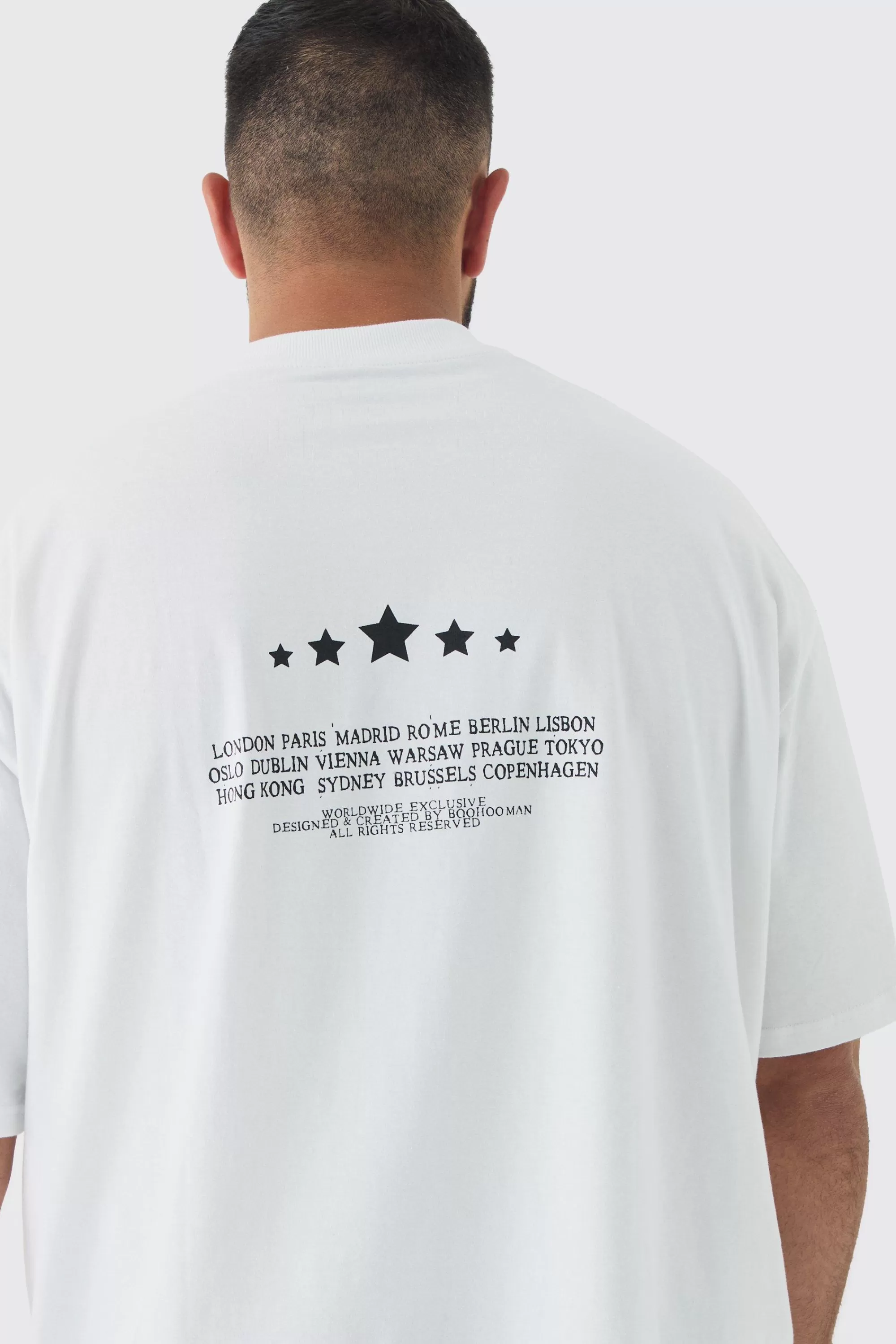 boohooMAN Plus Oversized Extended Neck Limited Print T-shirt | UK white Store