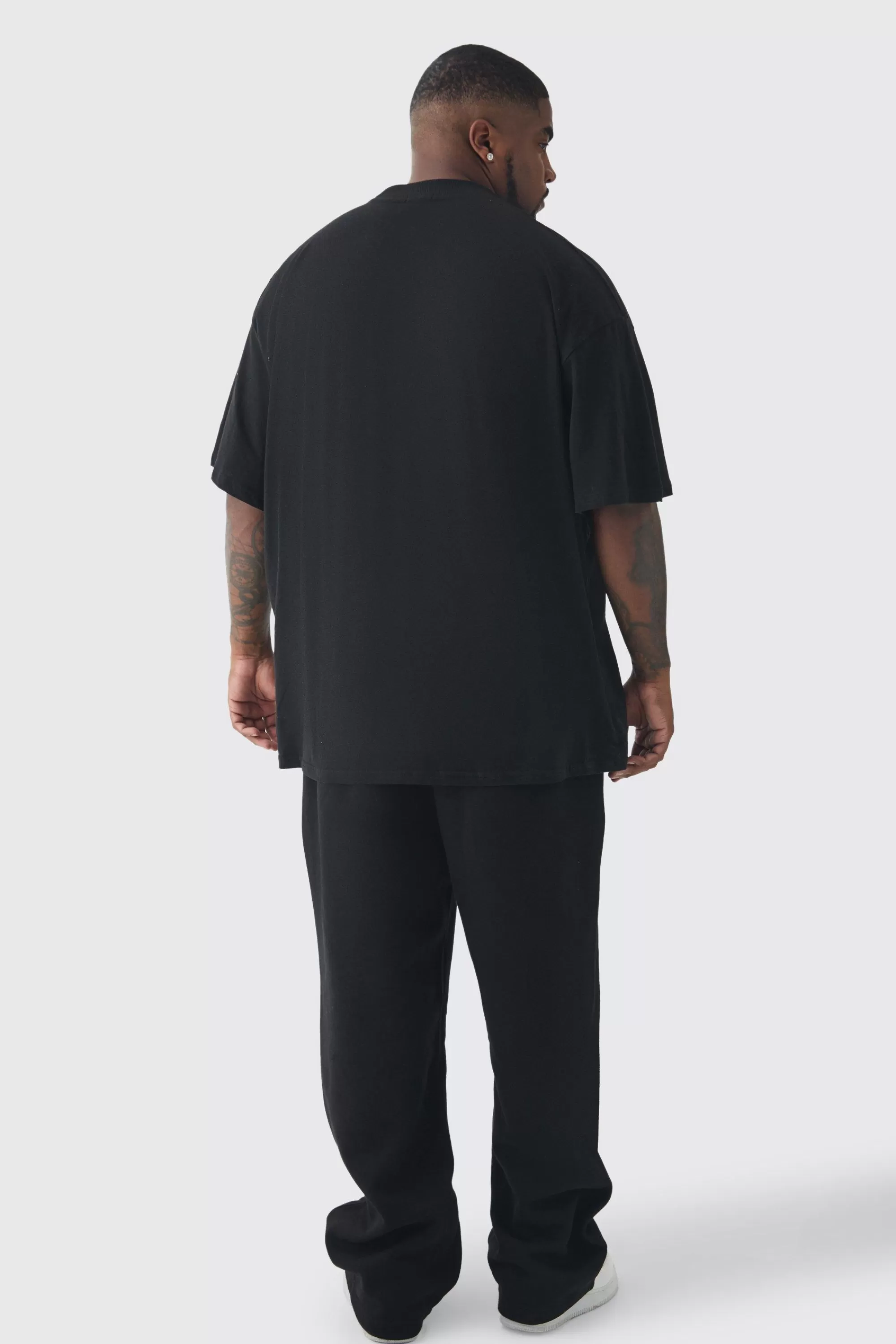 boohooMAN Plus Oversized Extended Neck MMXIII Large Scale Print T-Shirt | UK black Flash Sale