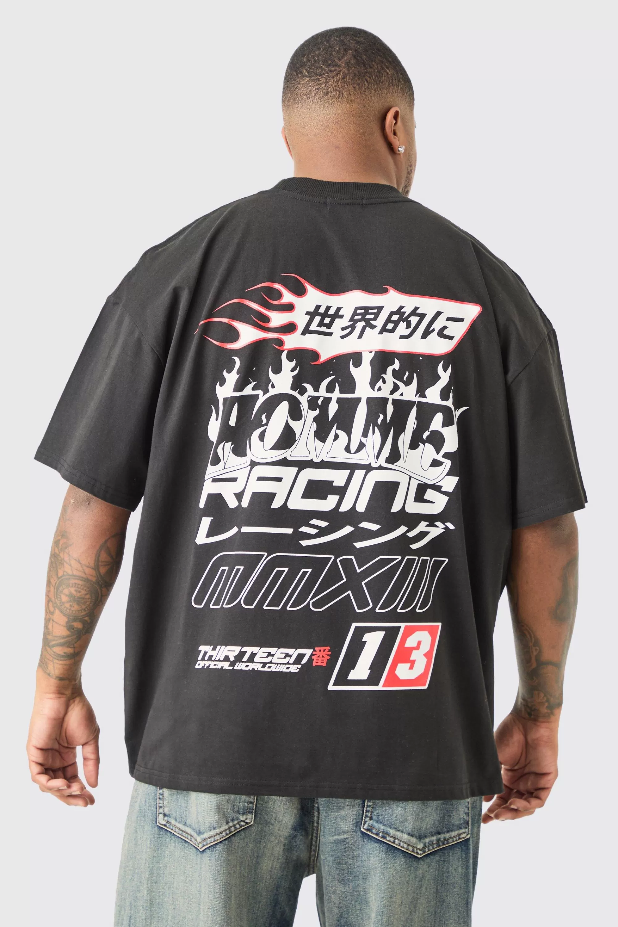 boohooMAN Plus Oversized Extended Neck Moto T-shirt In | UK black Best