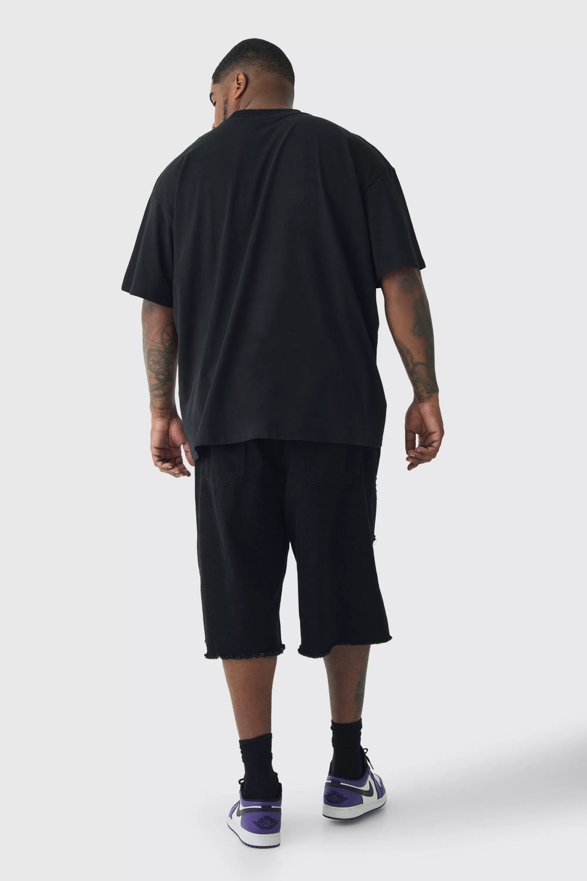 boohooMAN Plus Oversized Extended Neck Official Floral Print T-shirt | UK black New