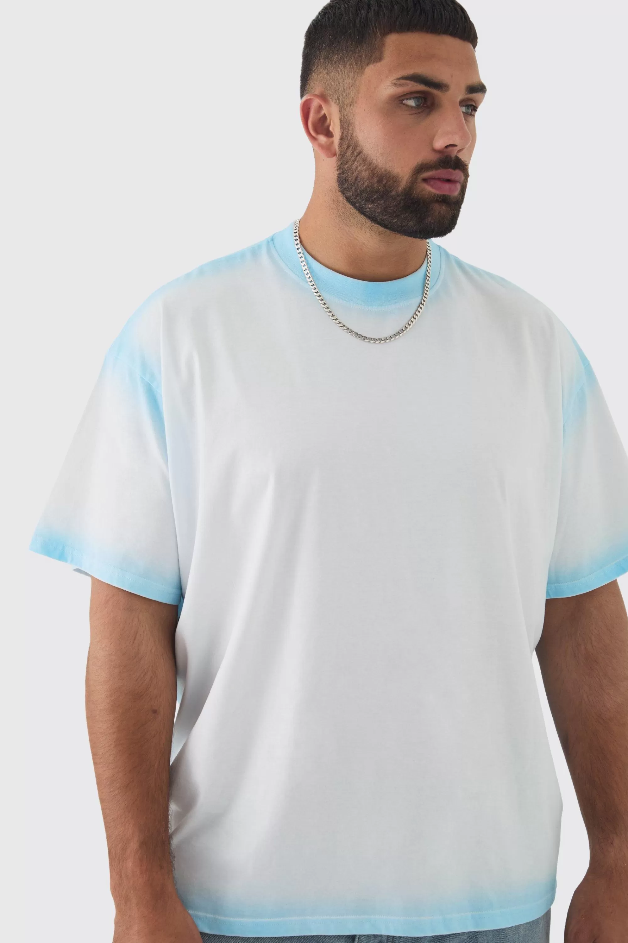 boohooMAN Plus Oversized Extended Neck Spray Wash T-shirt | UK white Sale