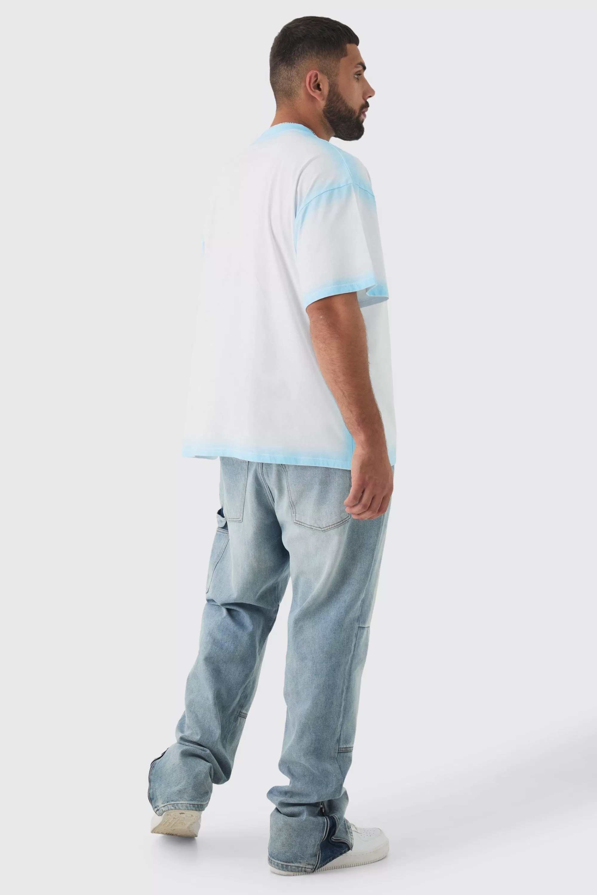 boohooMAN Plus Oversized Extended Neck Spray Wash T-shirt | UK white Sale