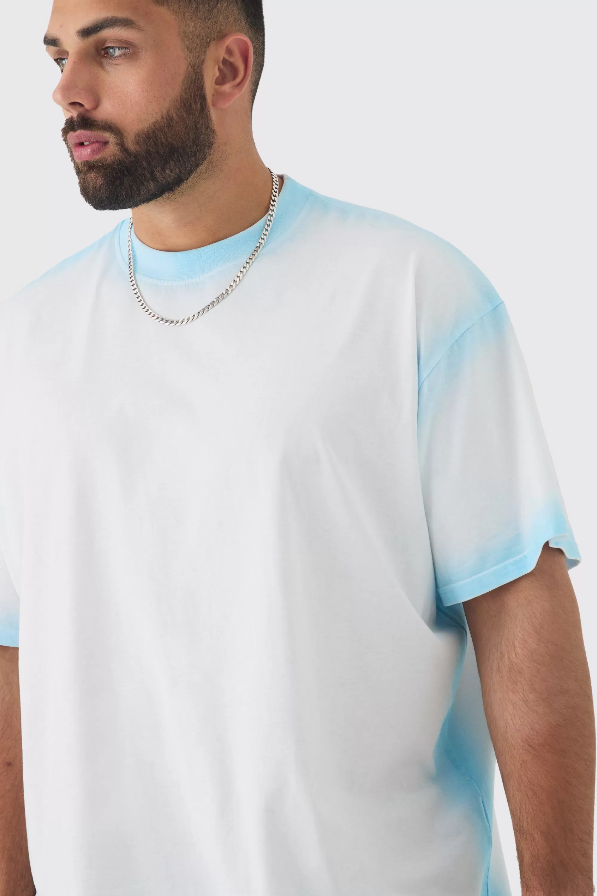 boohooMAN Plus Oversized Extended Neck Spray Wash T-shirt | UK white Sale